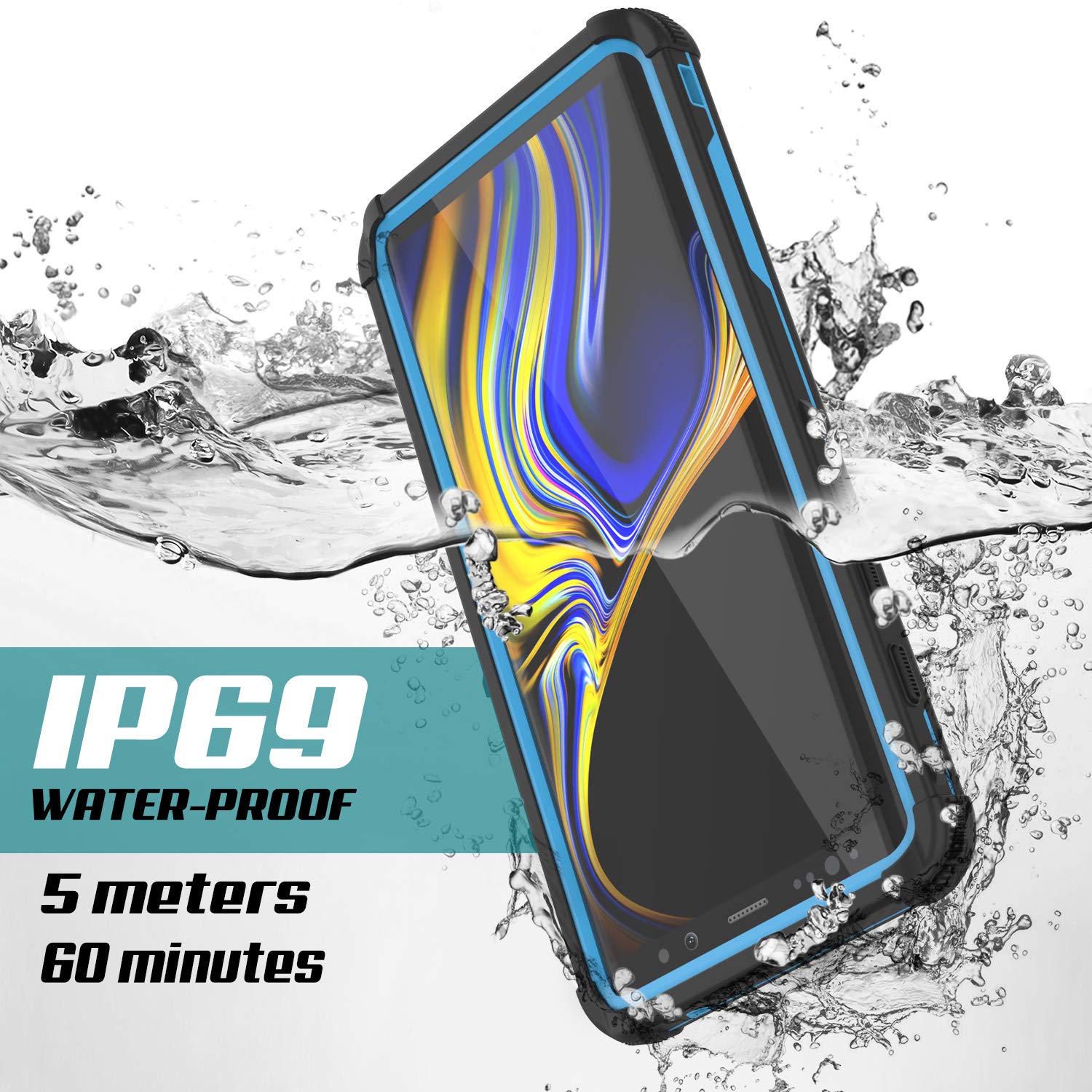 Punkcase Galaxy Note 9 Waterproof Case [Navy Seal Extreme Series] Armor Cover W/ Built In Screen Protector [Light Blue]