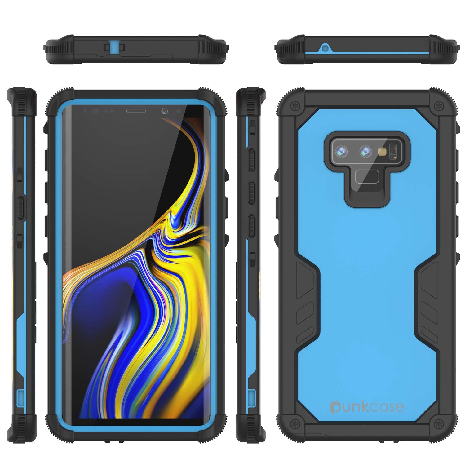 Punkcase Galaxy Note 9 Waterproof Case [Navy Seal Extreme Series] Armor Cover W/ Built In Screen Protector [Light Blue]
