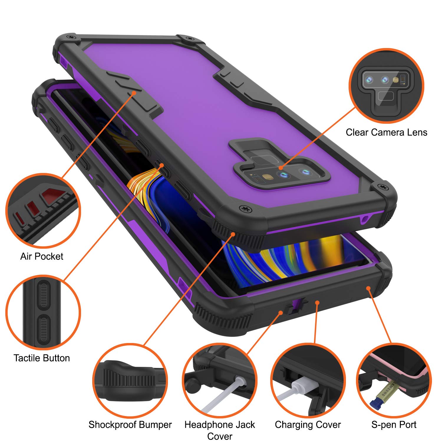Punkcase Galaxy Note 9 Waterproof Case [Navy Seal Extreme Series] Armor Cover W/ Built In Screen Protector [Purple]