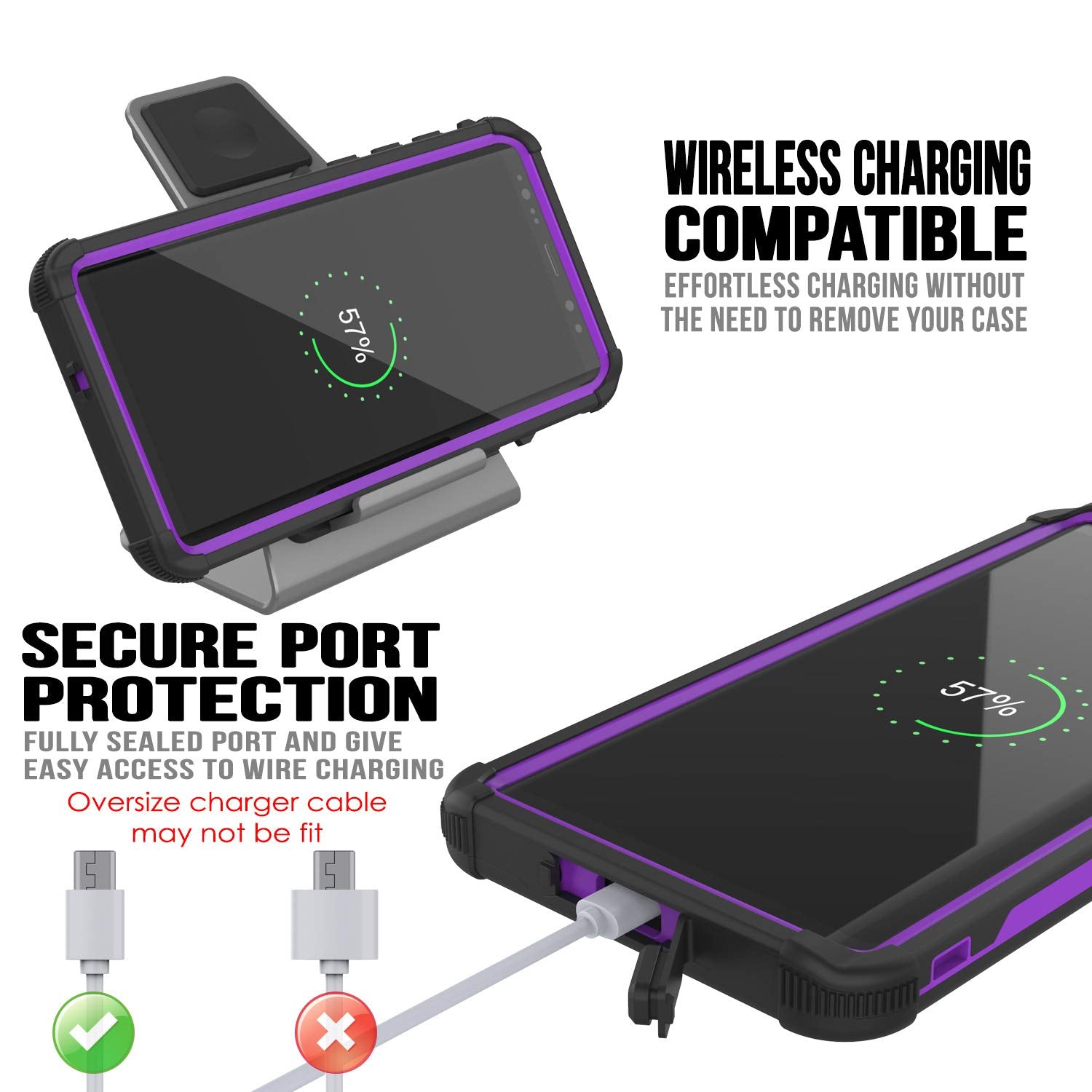 Punkcase Galaxy Note 9 Waterproof Case [Navy Seal Extreme Series] Armor Cover W/ Built In Screen Protector [Purple]