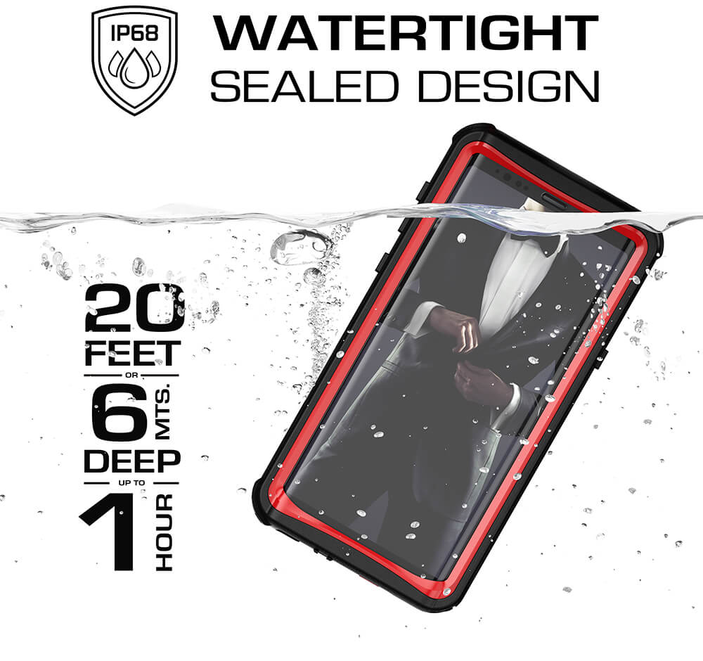 Galaxy Note 9, Ghostek Nautical Waterproof Case Full Body TPU Cover [Shockproof] | Red