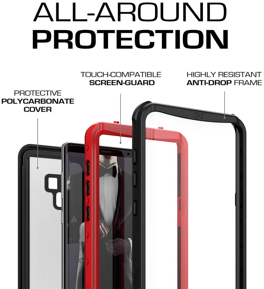 Galaxy Note 9, Ghostek Nautical Waterproof Case Full Body TPU Cover [Shockproof] | Red