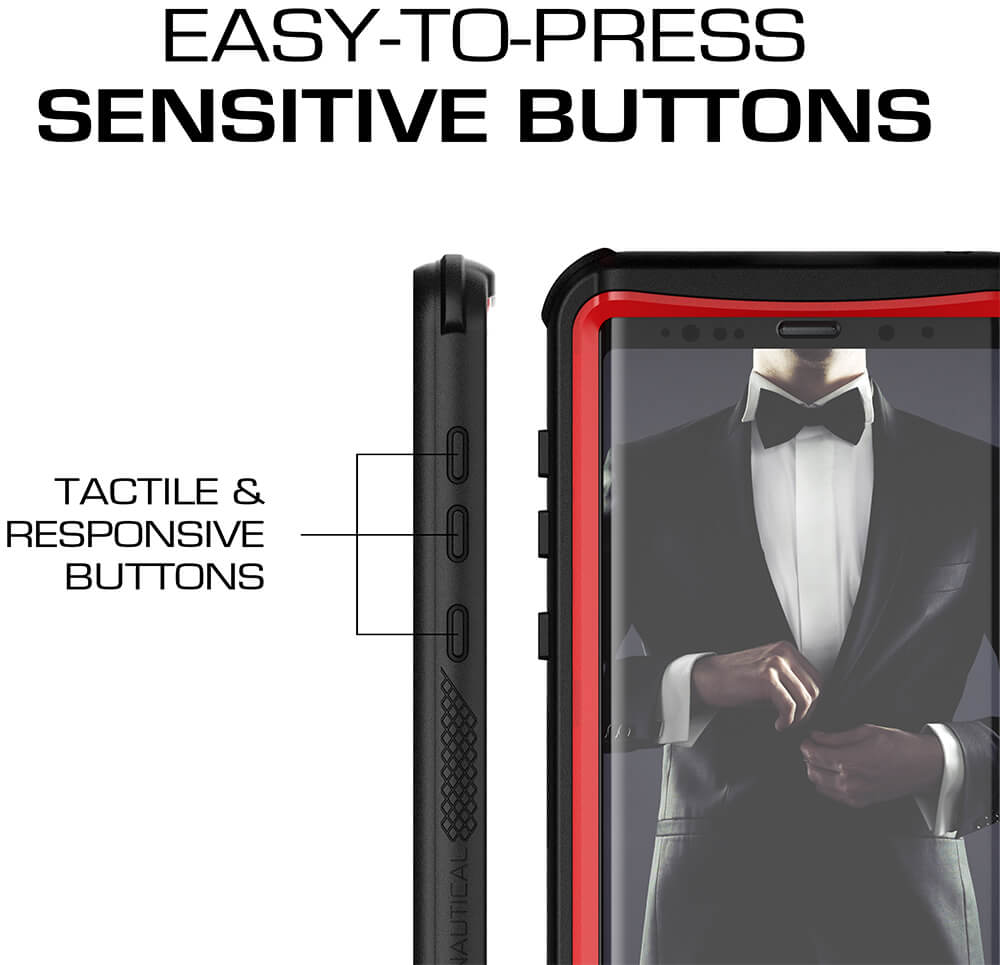 Galaxy Note 9, Ghostek Nautical Waterproof Case Full Body TPU Cover [Shockproof] | Red