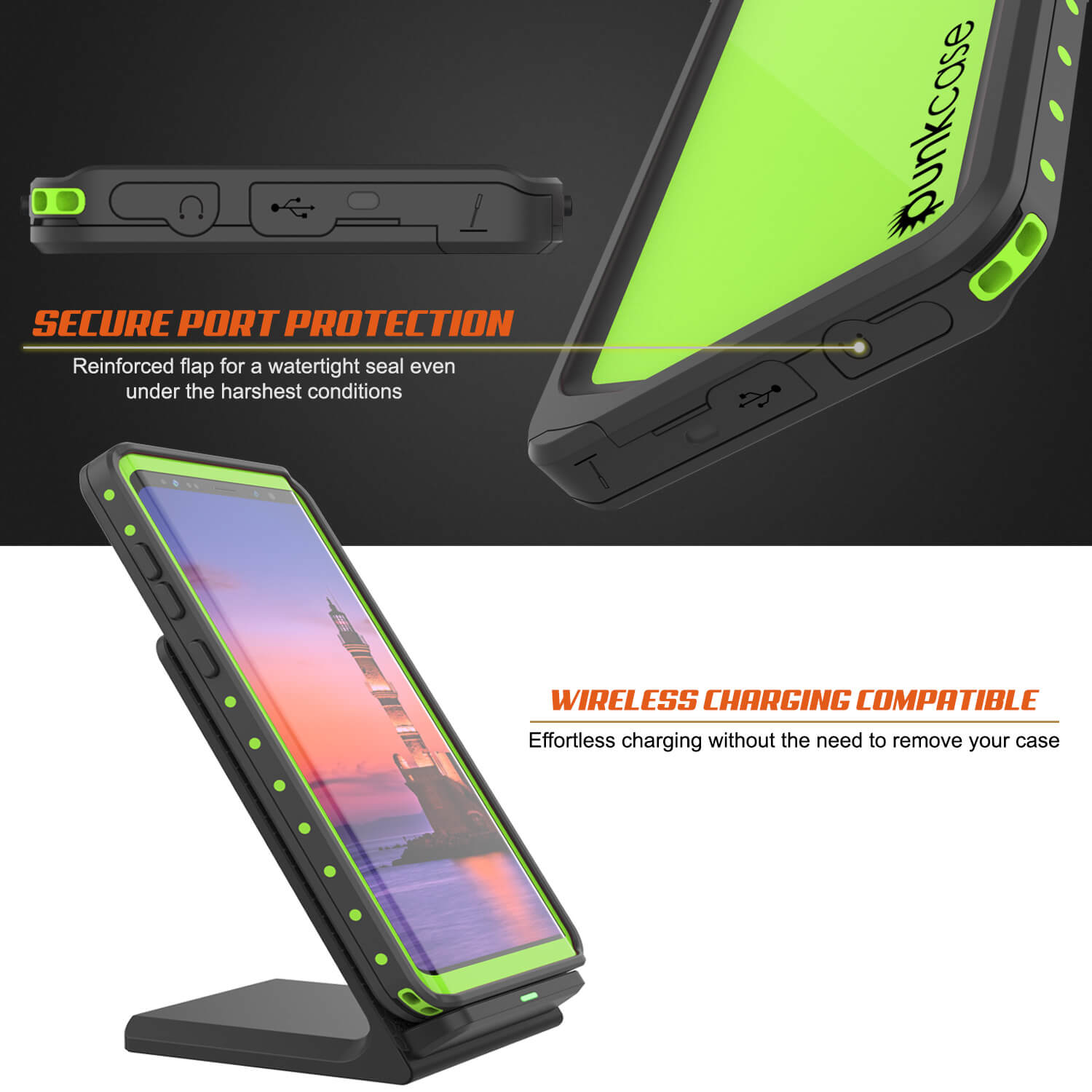 Galaxy Note 9 Waterproof Case, Punkcase Studstar Light Green