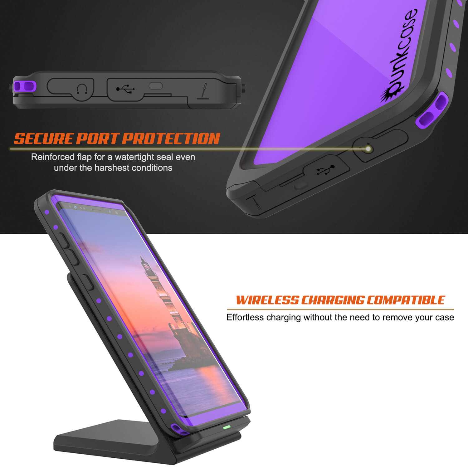 Galaxy Note 9 Waterproof Case, Punkcase Studstar Purple Series Thin Armor Cover