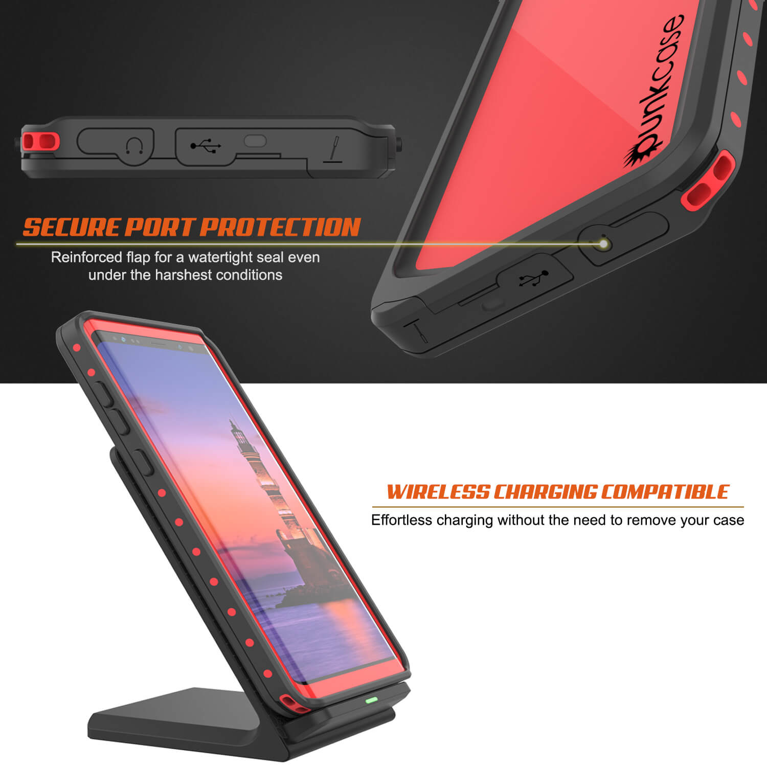 Galaxy Note 9 Waterproof Case, Punkcase Studstar Red Series Thin Armor Cover