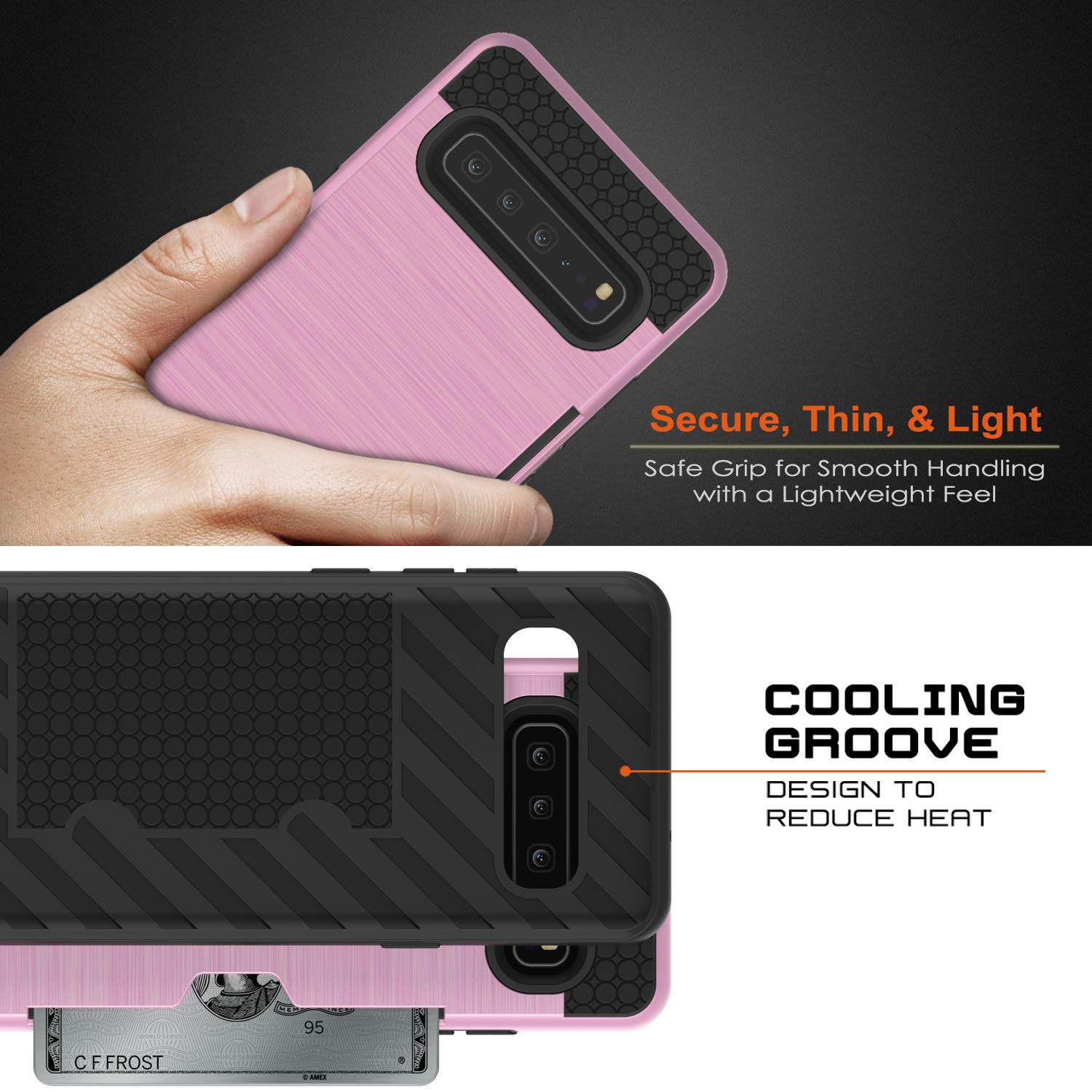 Galaxy S10 5G  Case, PUNKcase [SLOT Series] [Slim Fit] Dual-Layer Armor Cover w/Integrated Anti-Shock System, Credit Card Slot [Pink]