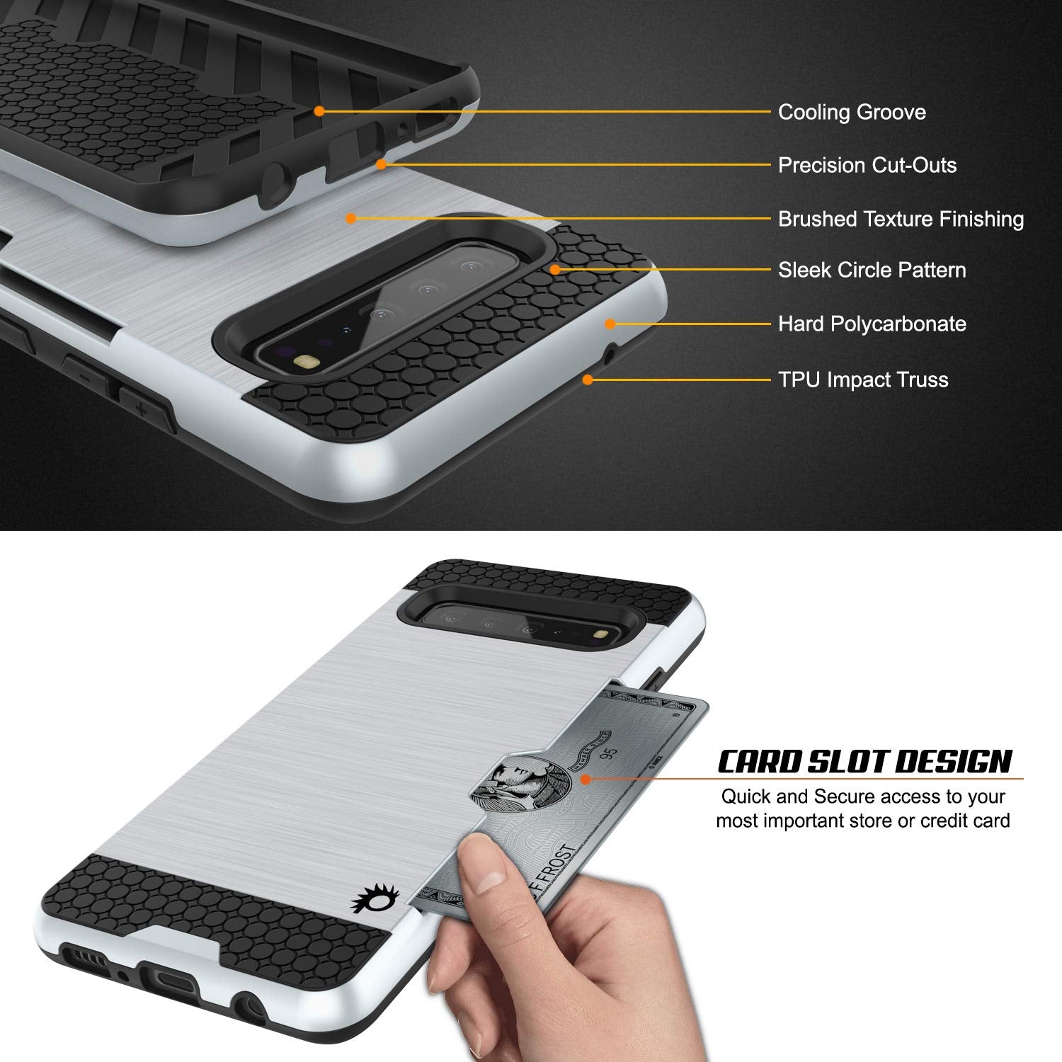 Galaxy S10 5G  Case, PUNKcase [SLOT Series] [Slim Fit] Dual-Layer Armor Cover w/Integrated Anti-Shock System, Credit Card Slot [White]