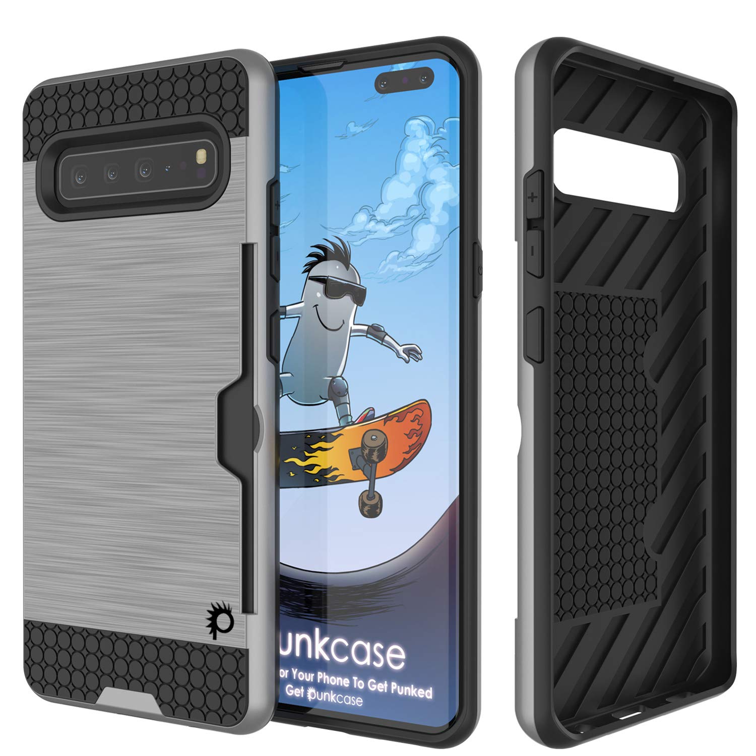 Galaxy S10 5G  Case, PUNKcase [SLOT Series] [Slim Fit] Dual-Layer Armor Cover w/Integrated Anti-Shock System, Credit Card Slot [Silver]