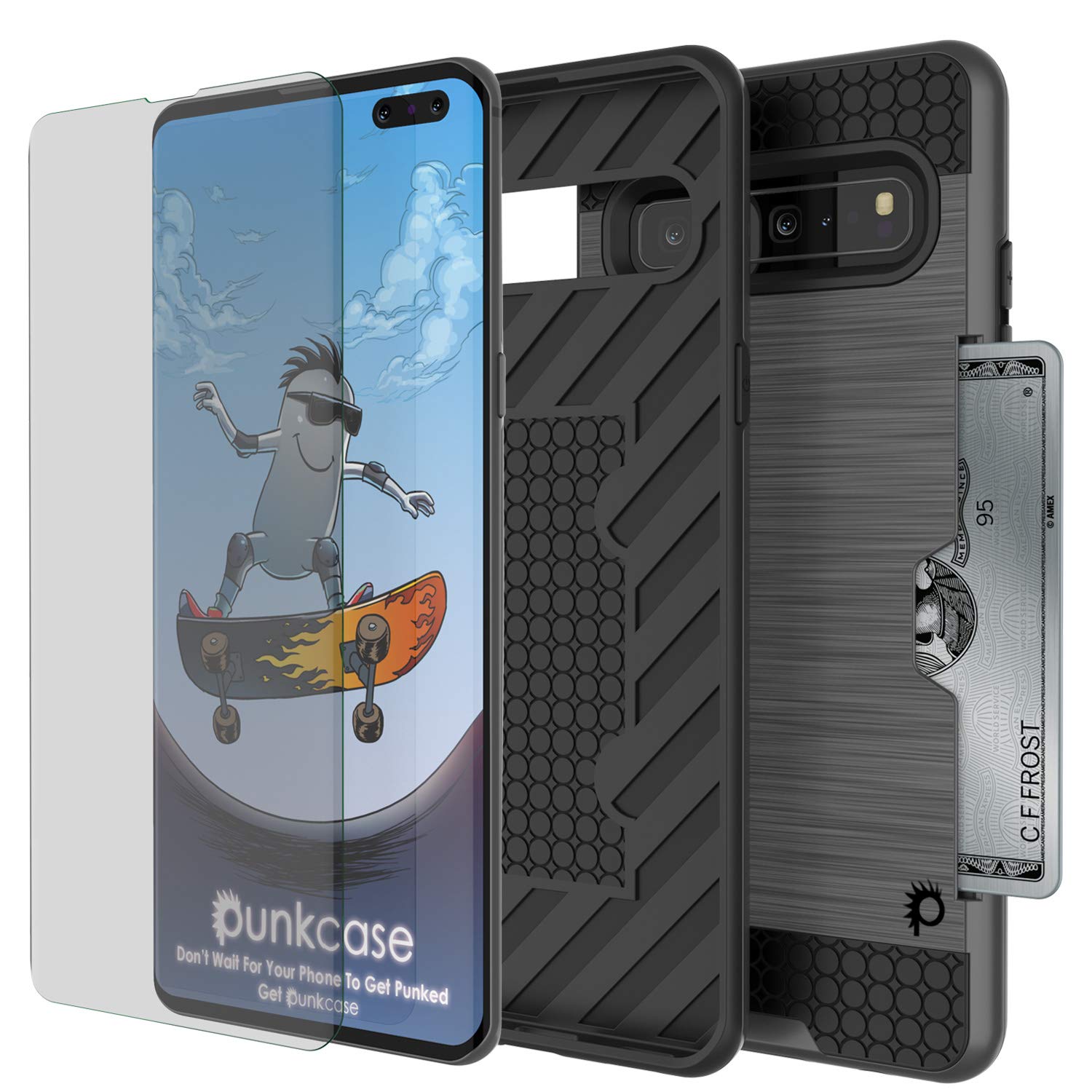 Galaxy S10 5G  Case, PUNKcase [SLOT Series] [Slim Fit] Dual-Layer Armor Cover w/Integrated Anti-Shock System, Credit Card Slot [Grey]