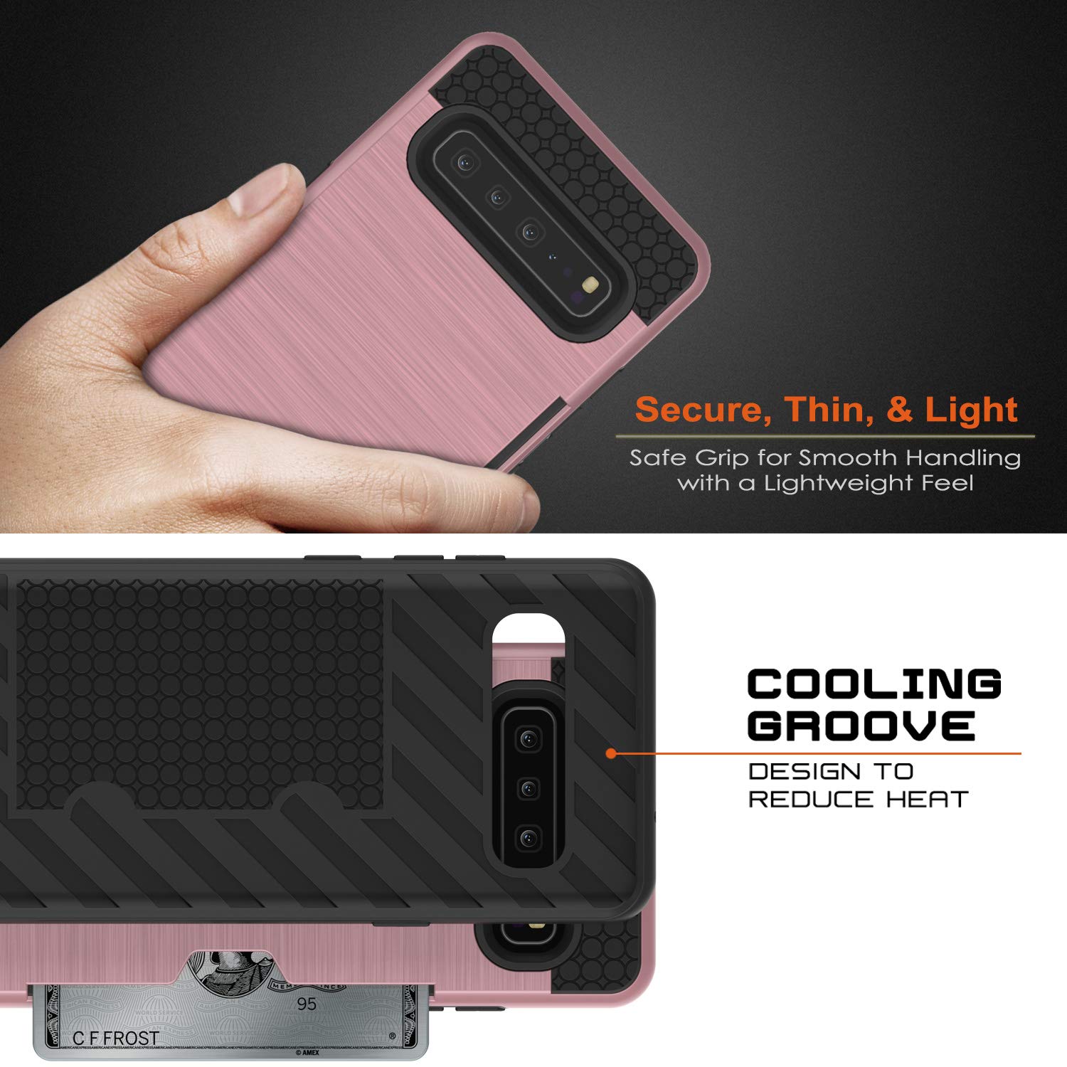 Galaxy S10 5G  Case, PUNKcase [SLOT Series] [Slim Fit] Dual-Layer Armor Cover w/Integrated Anti-Shock System, Credit Card Slot [Rose Gold]