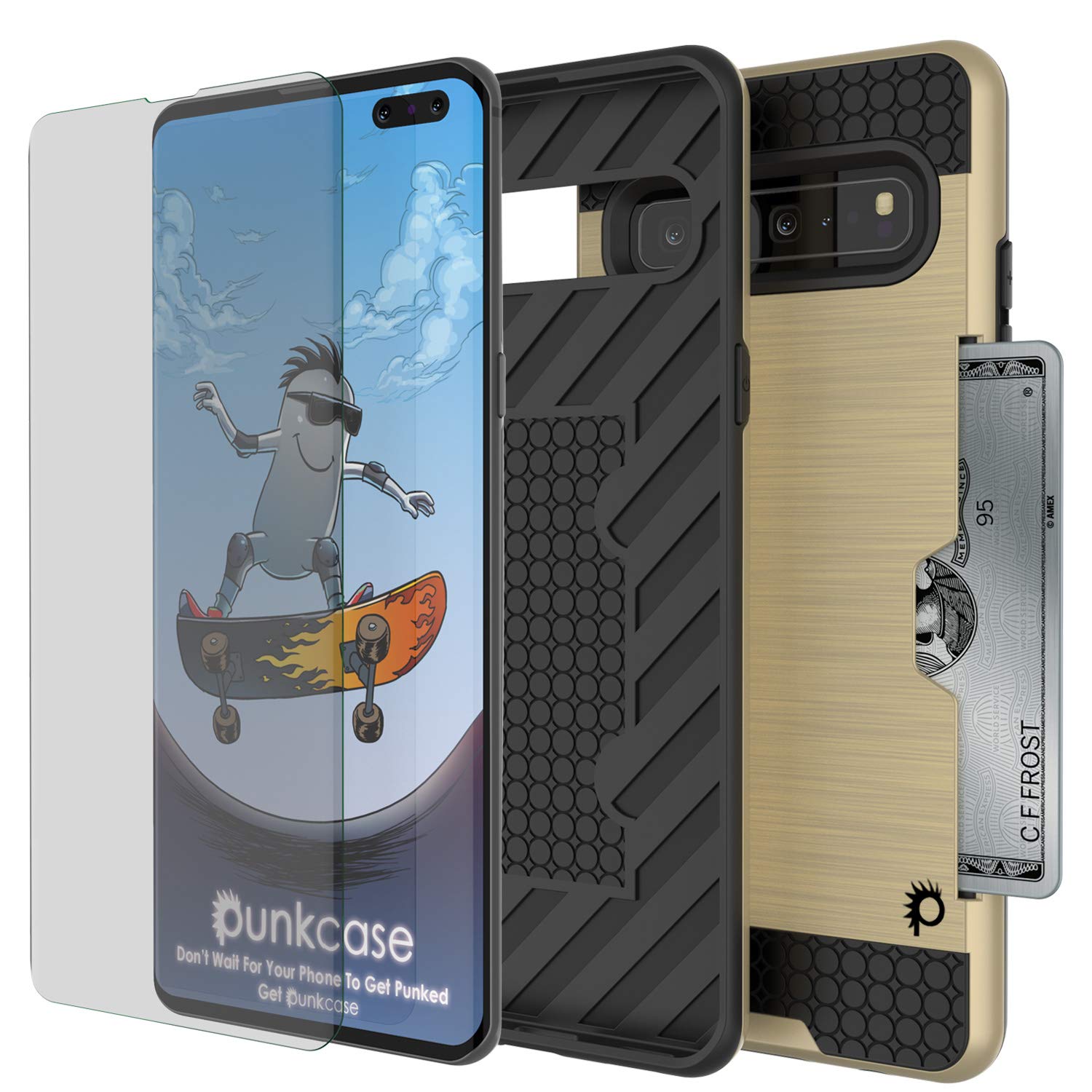 Galaxy S10 5G  Case, PUNKcase [SLOT Series] [Slim Fit] Dual-Layer Armor Cover w/Integrated Anti-Shock System, Credit Card Slot [Gold]