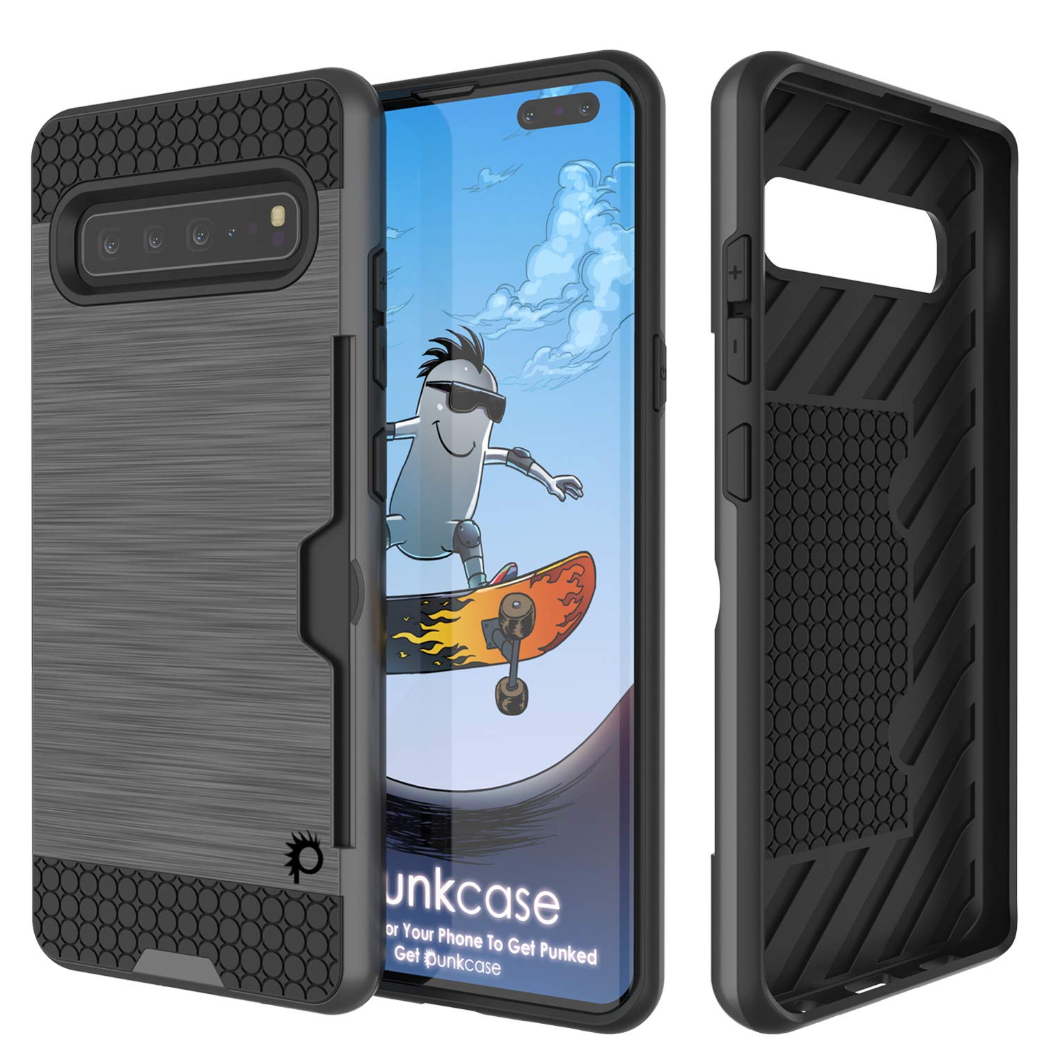 Galaxy S10 5G  Case, PUNKcase [SLOT Series] [Slim Fit] Dual-Layer Armor Cover w/Integrated Anti-Shock System, Credit Card Slot [Grey]