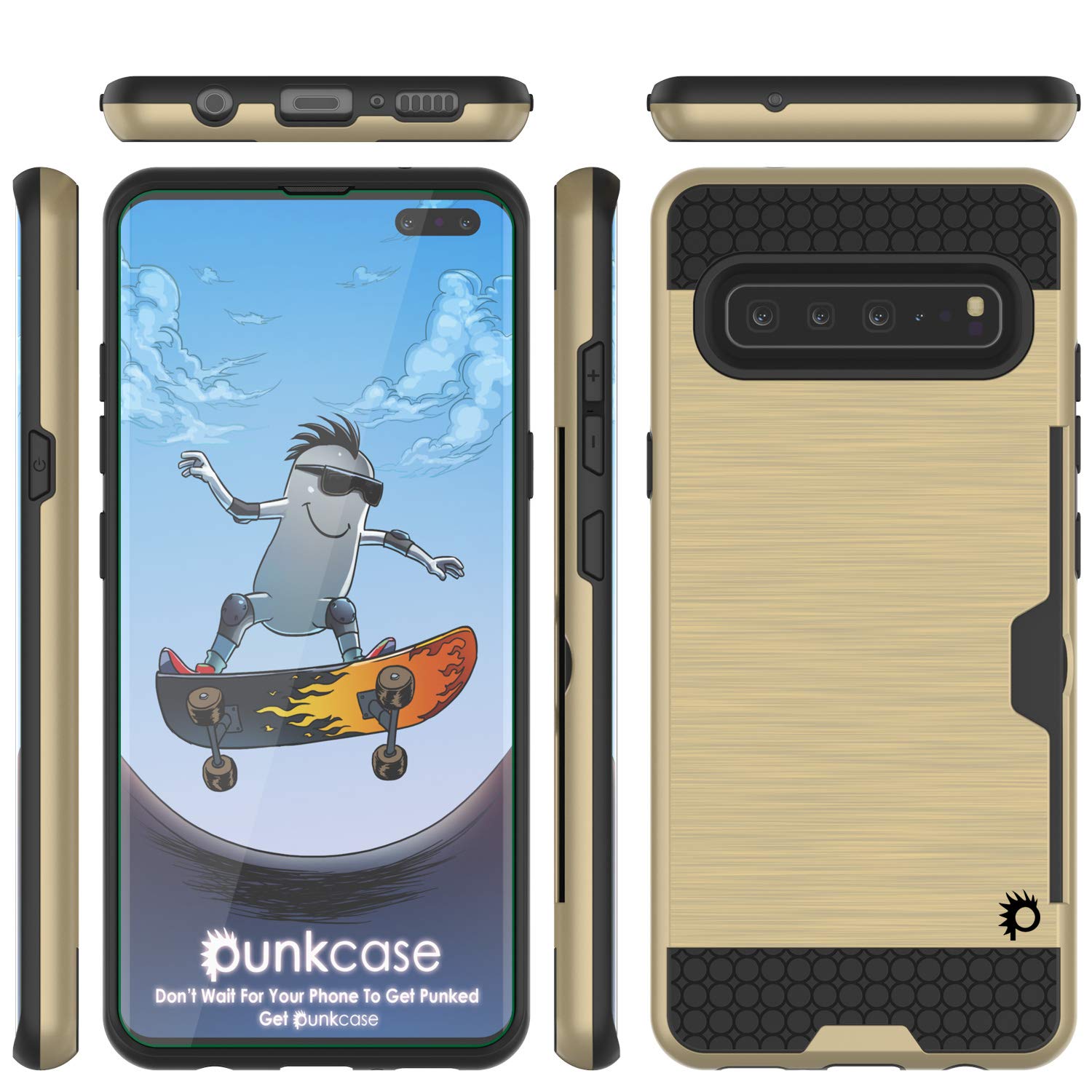 Galaxy S10 5G  Case, PUNKcase [SLOT Series] [Slim Fit] Dual-Layer Armor Cover w/Integrated Anti-Shock System, Credit Card Slot [Gold]
