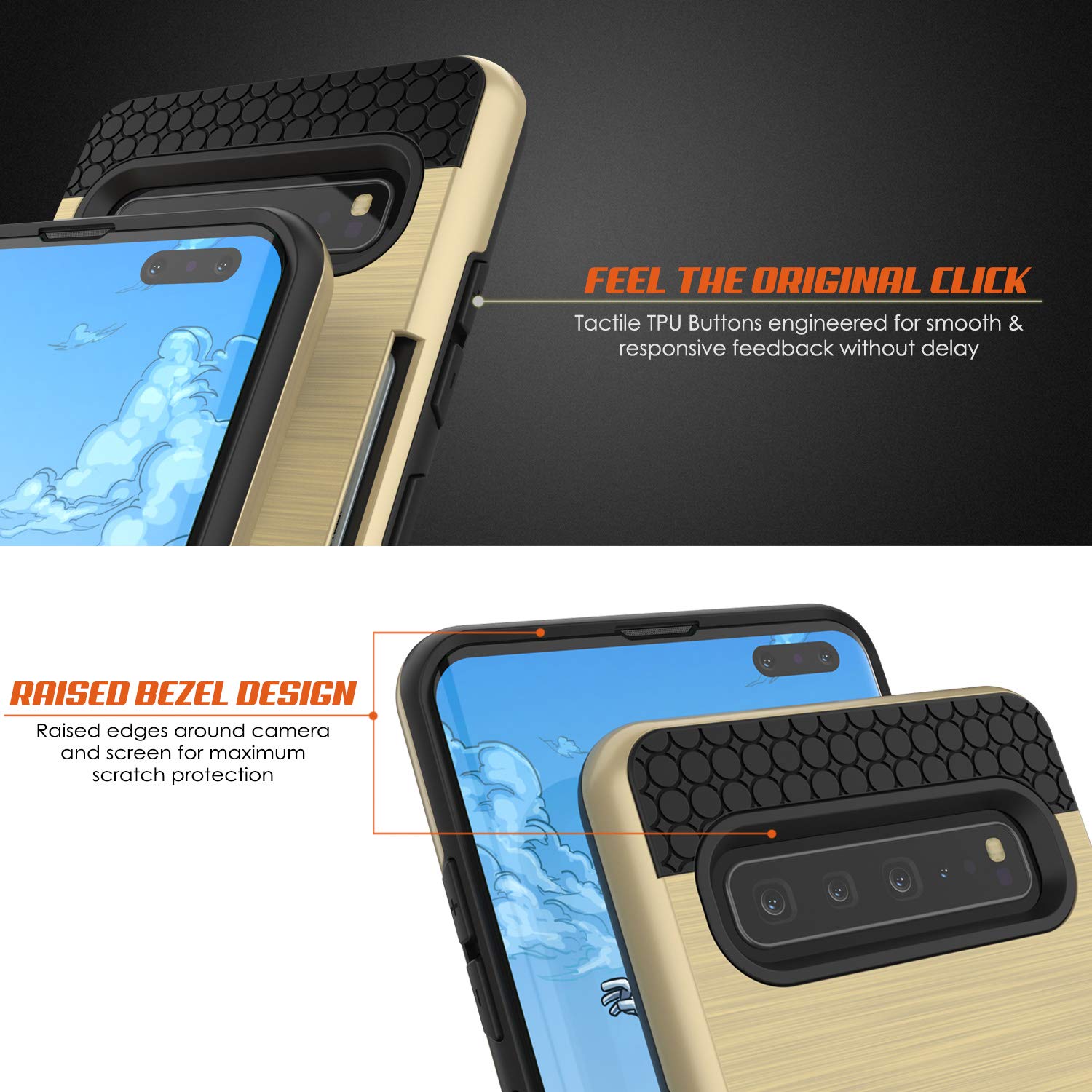 Galaxy S10 5G  Case, PUNKcase [SLOT Series] [Slim Fit] Dual-Layer Armor Cover w/Integrated Anti-Shock System, Credit Card Slot [Gold]