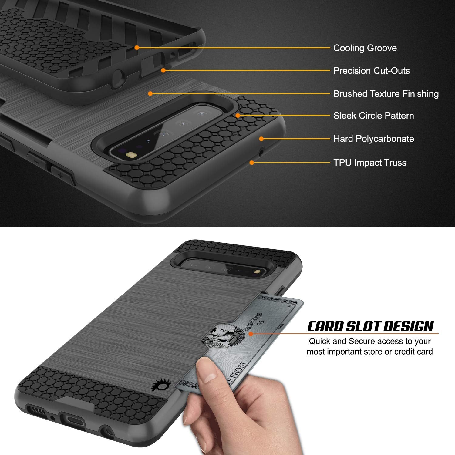 Galaxy S10 5G  Case, PUNKcase [SLOT Series] [Slim Fit] Dual-Layer Armor Cover w/Integrated Anti-Shock System, Credit Card Slot [Grey]