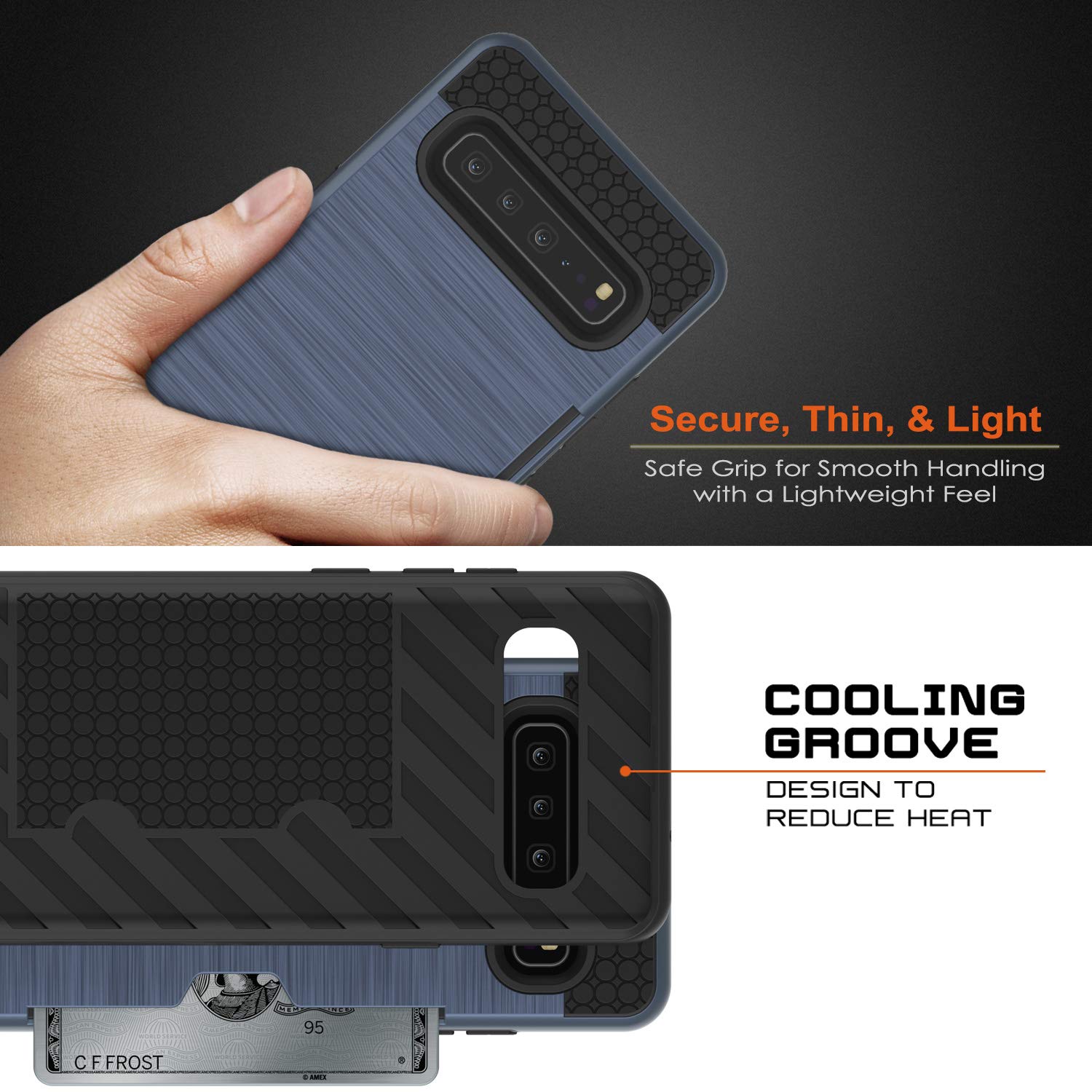 Galaxy S10 5G  Case, PUNKcase [SLOT Series] [Slim Fit] Dual-Layer Armor Cover w/Integrated Anti-Shock System, Credit Card Slot [Navy]