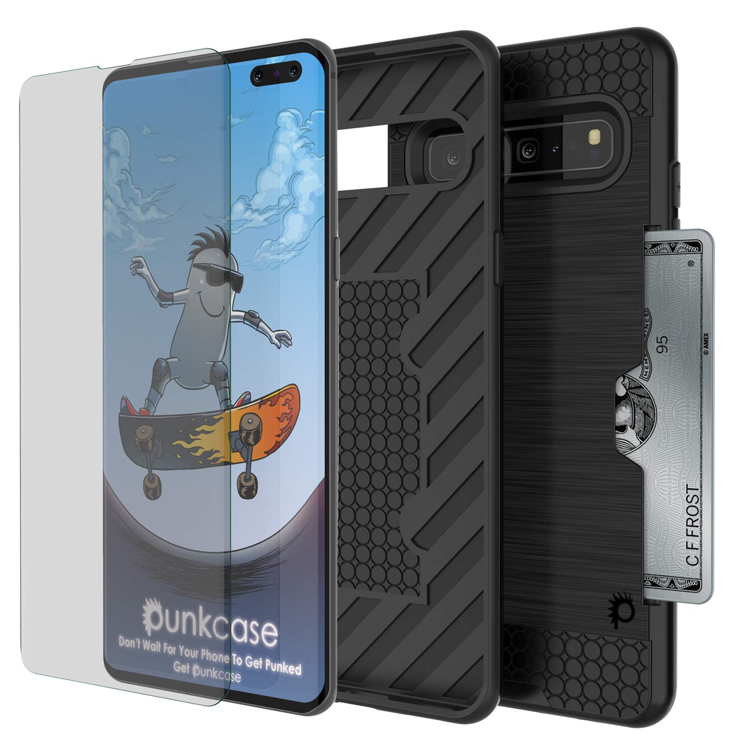 Galaxy S10 5G  Case, PUNKcase [SLOT Series] [Slim Fit] Dual-Layer Armor Cover w/Integrated Anti-Shock System, Credit Card Slot [Black]