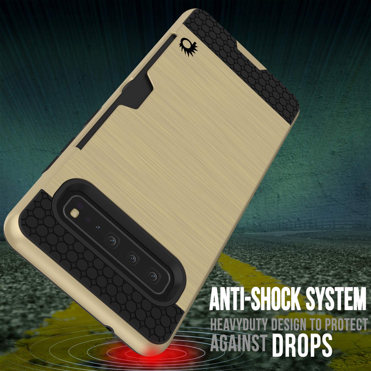 Galaxy S10 5G  Case, PUNKcase [SLOT Series] [Slim Fit] Dual-Layer Armor Cover w/Integrated Anti-Shock System, Credit Card Slot [Gold]