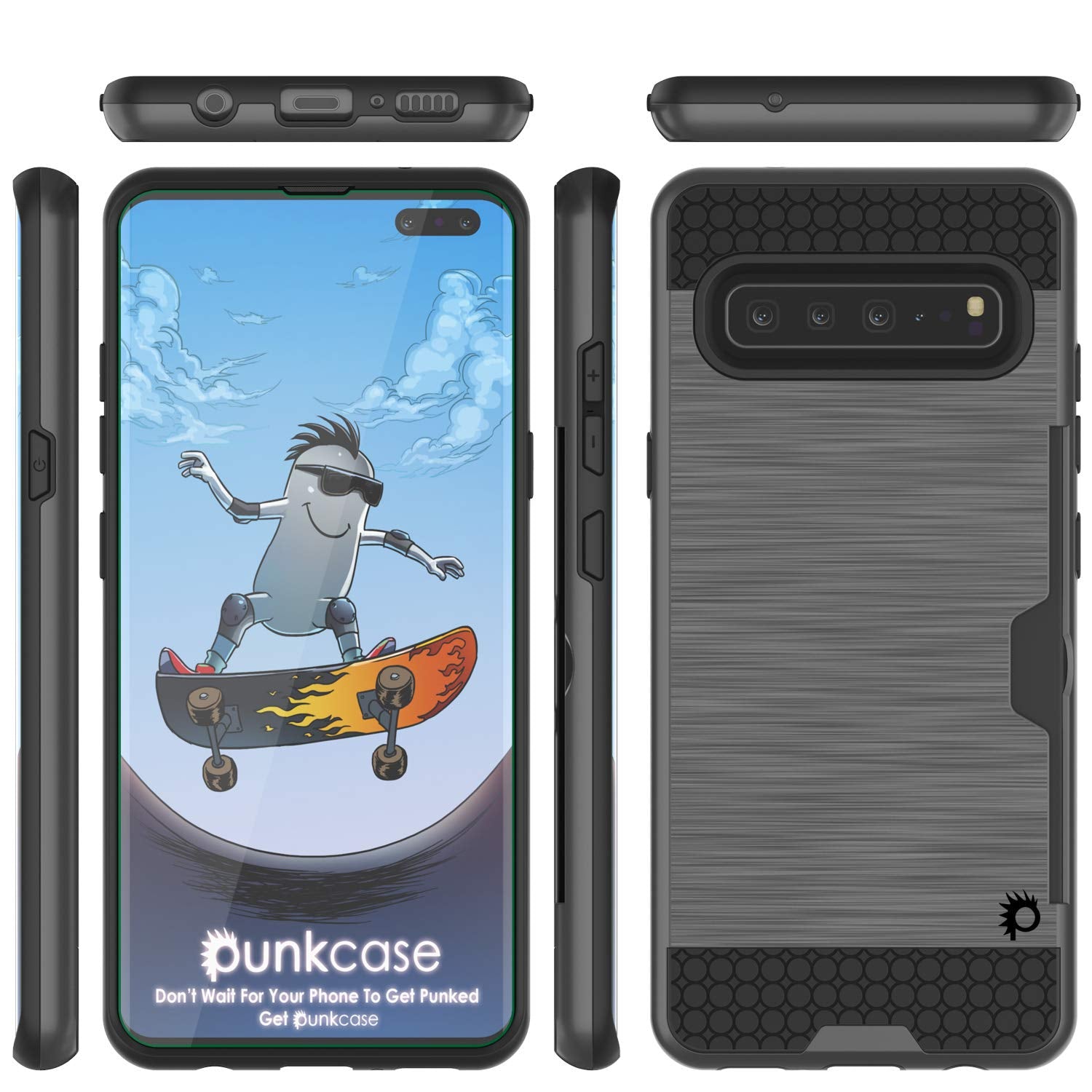 Galaxy S10 5G  Case, PUNKcase [SLOT Series] [Slim Fit] Dual-Layer Armor Cover w/Integrated Anti-Shock System, Credit Card Slot [Grey]