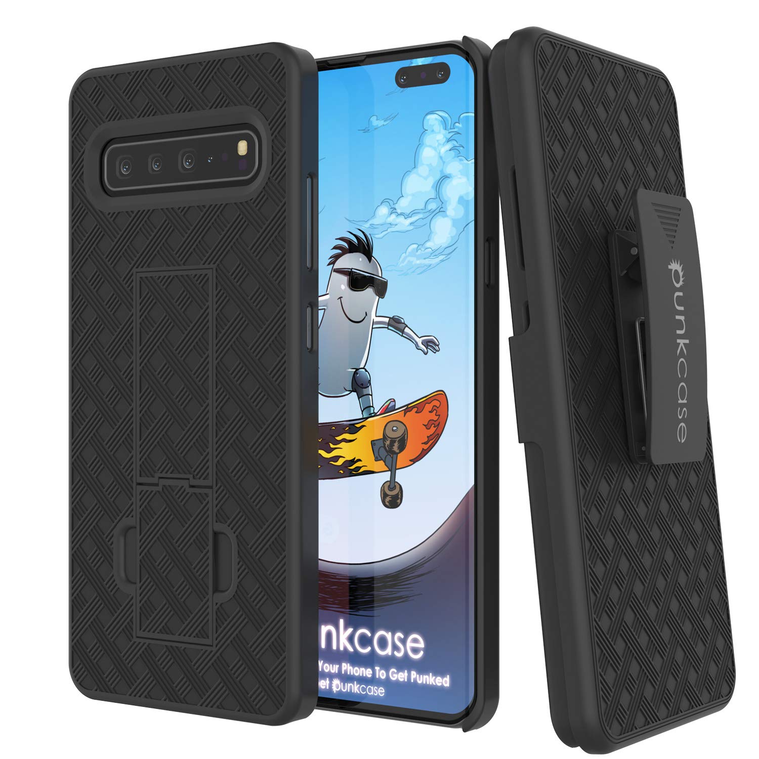 Punkcase Galaxy S10 5G Case With Screen Protector, Holster Belt Clip [Black]