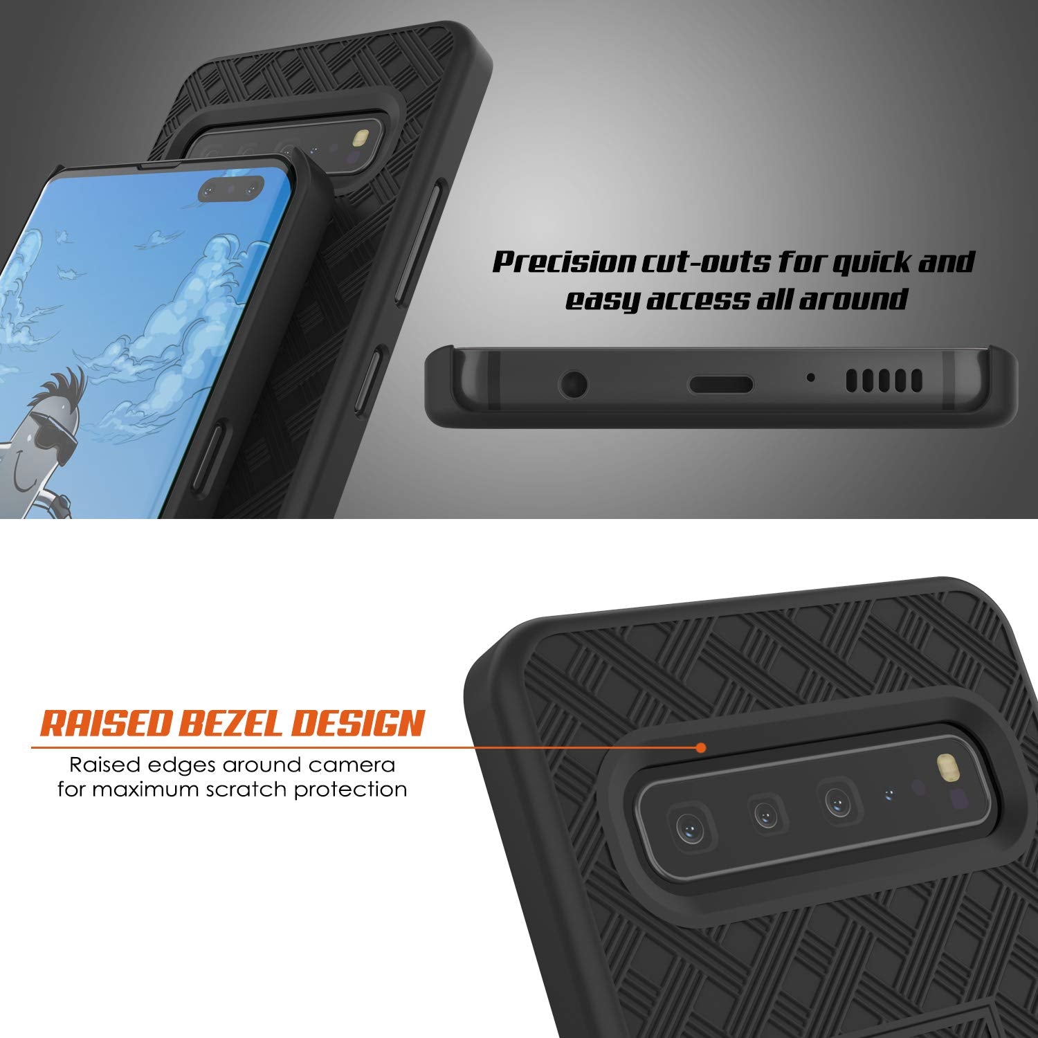 Punkcase Galaxy S10 5G Case With Screen Protector, Holster Belt Clip [Black]