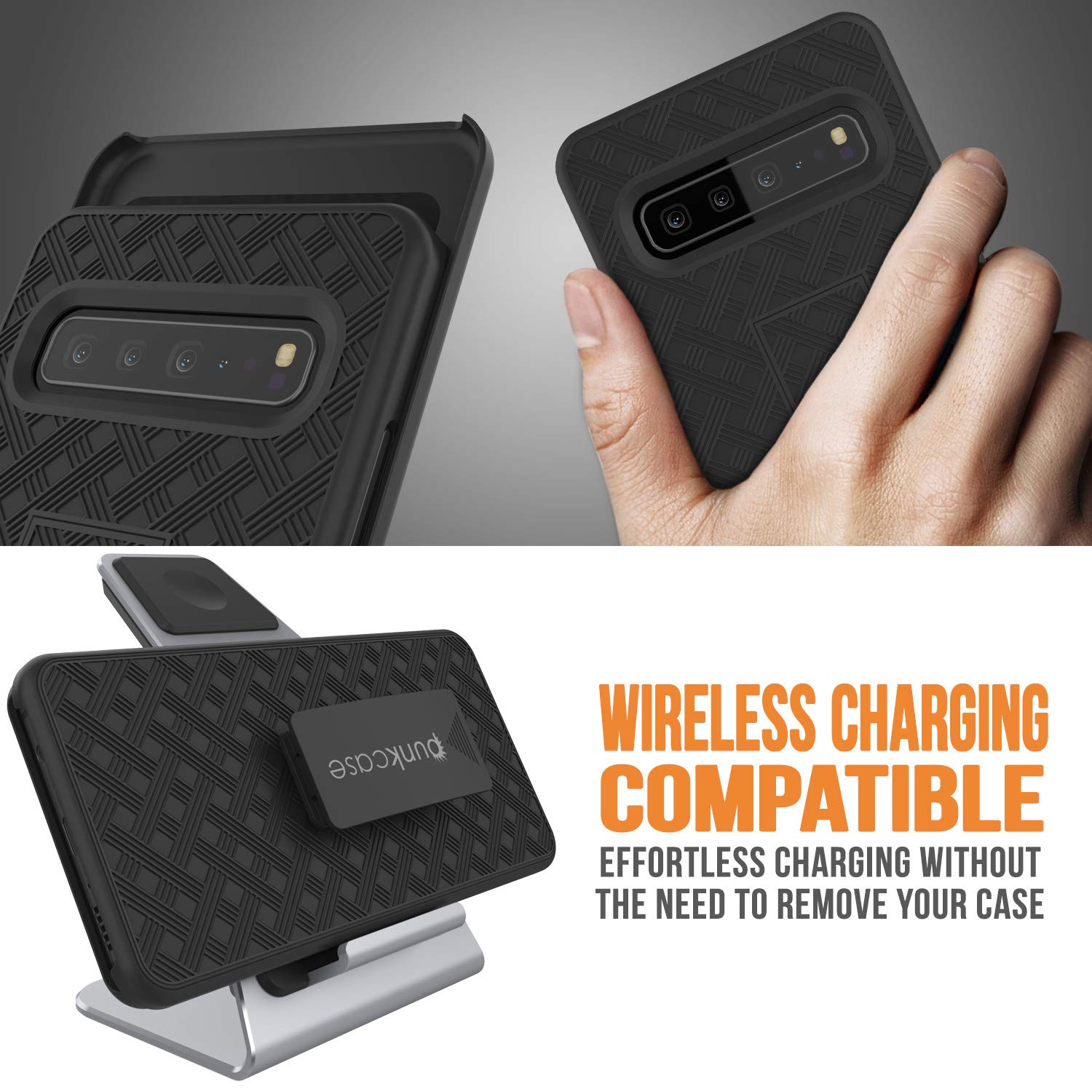 Punkcase Galaxy S10 5G Case With Screen Protector, Holster Belt Clip [Black]