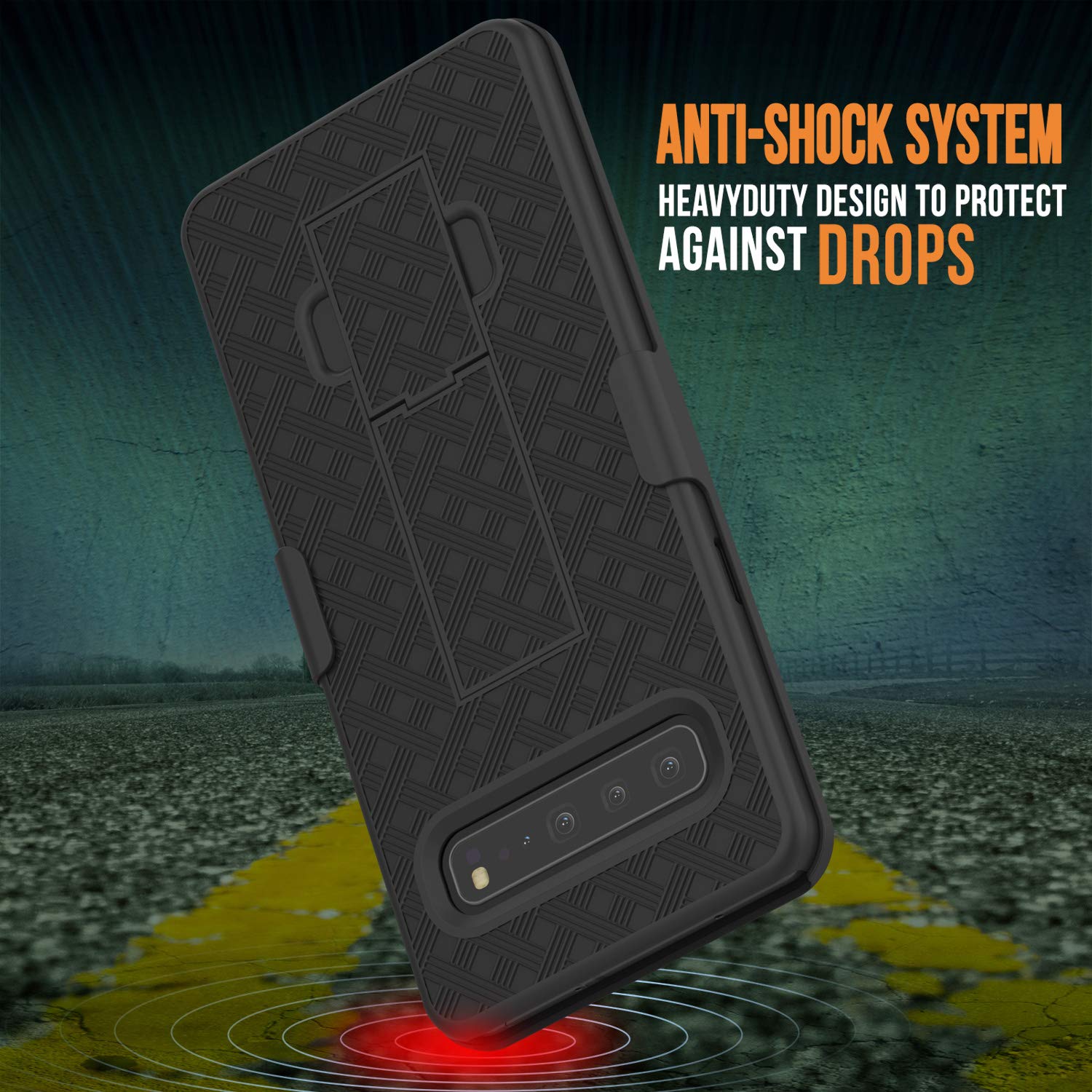 Punkcase Galaxy S10 5G Case With Screen Protector, Holster Belt Clip [Black]