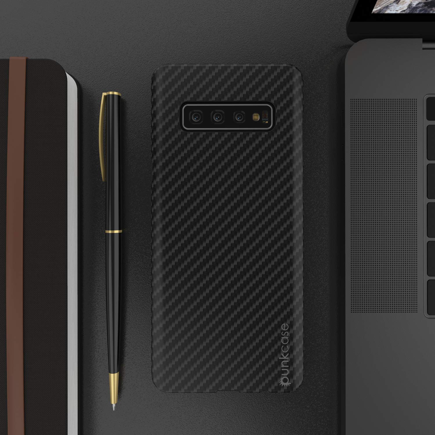 Galaxy S10 Case, Punkcase CarbonShield, Heavy Duty & Ultra Thin 2 Piece Dual Layer PU Leather Black Cover