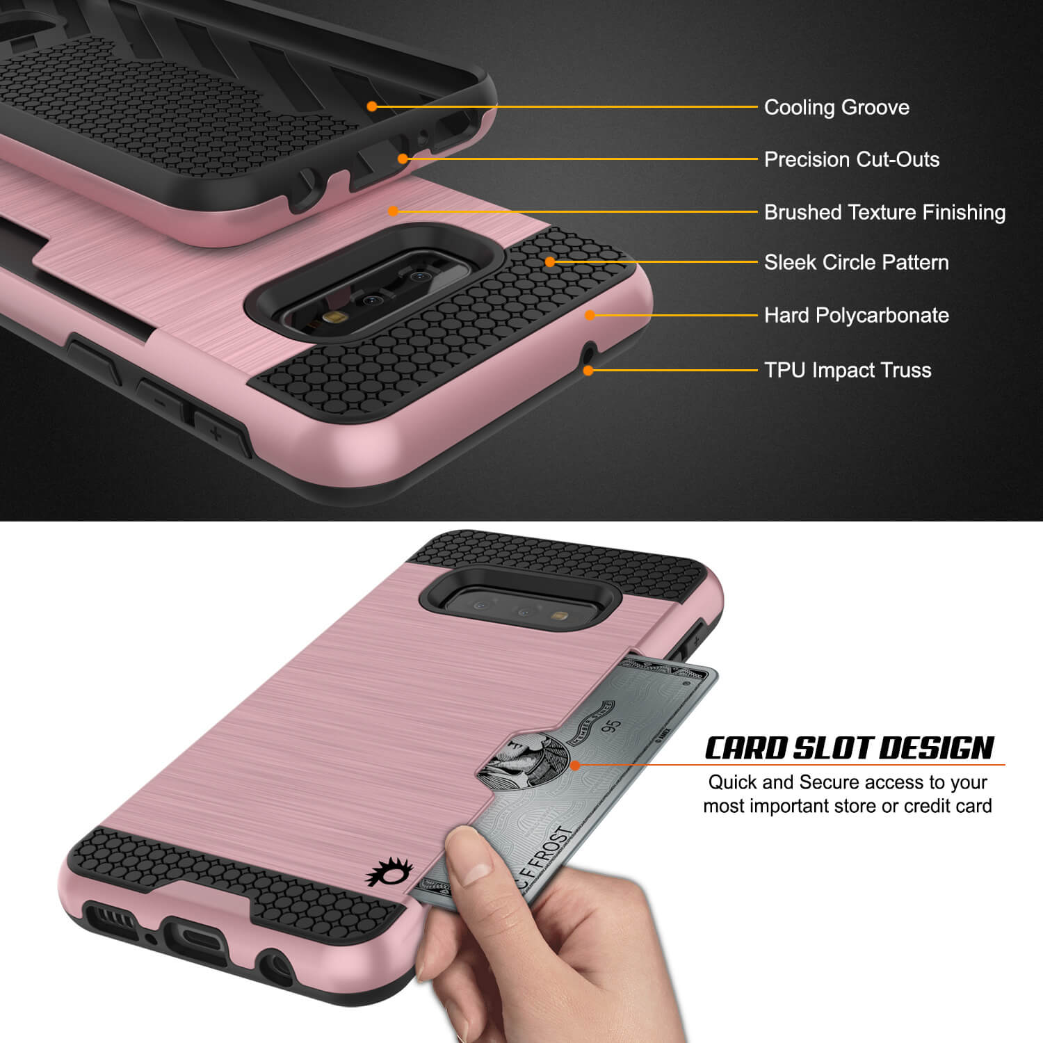 Galaxy S10e Case, PUNKcase [SLOT Series] [Slim Fit] Dual-Layer Armor Cover w/Integrated Anti-Shock System, Credit Card Slot [Rose Gold]