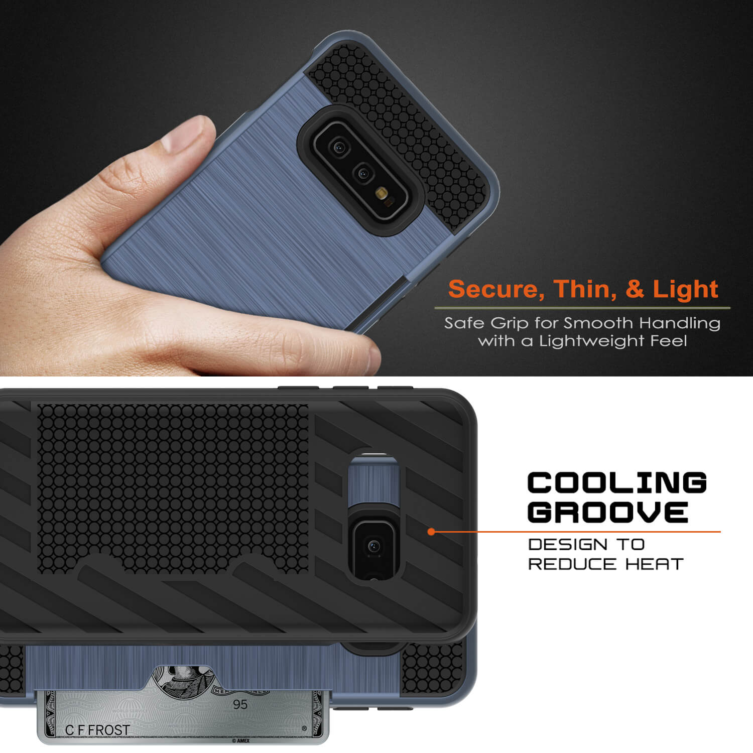 Galaxy S10e Case, PUNKcase [SLOT Series] [Slim Fit] Dual-Layer Armor Cover w/Integrated Anti-Shock System, Credit Card Slot [Navy]