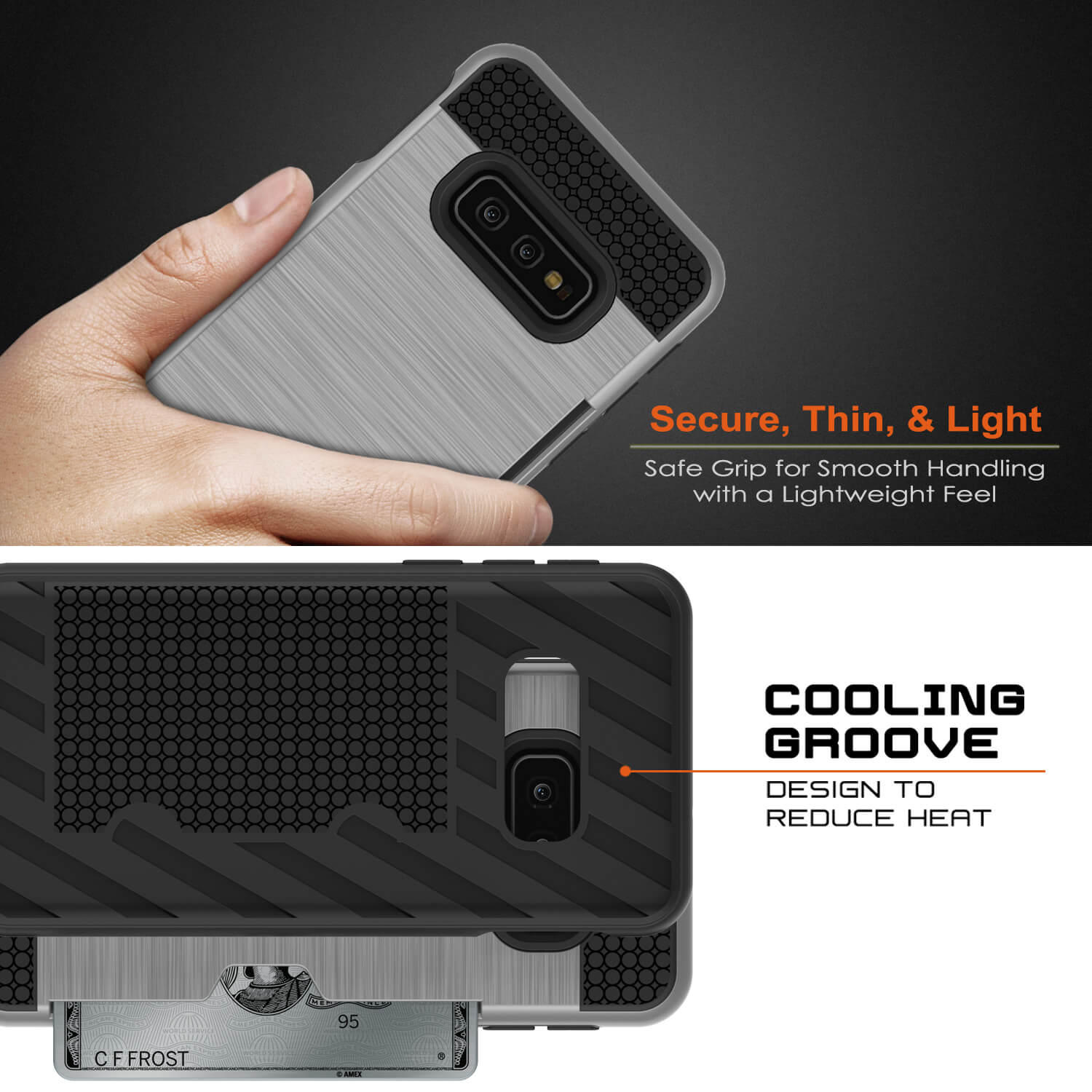 Galaxy S10e Case, PUNKcase [SLOT Series] [Slim Fit] Dual-Layer Armor Cover w/Integrated Anti-Shock System, Credit Card Slot [Silver]