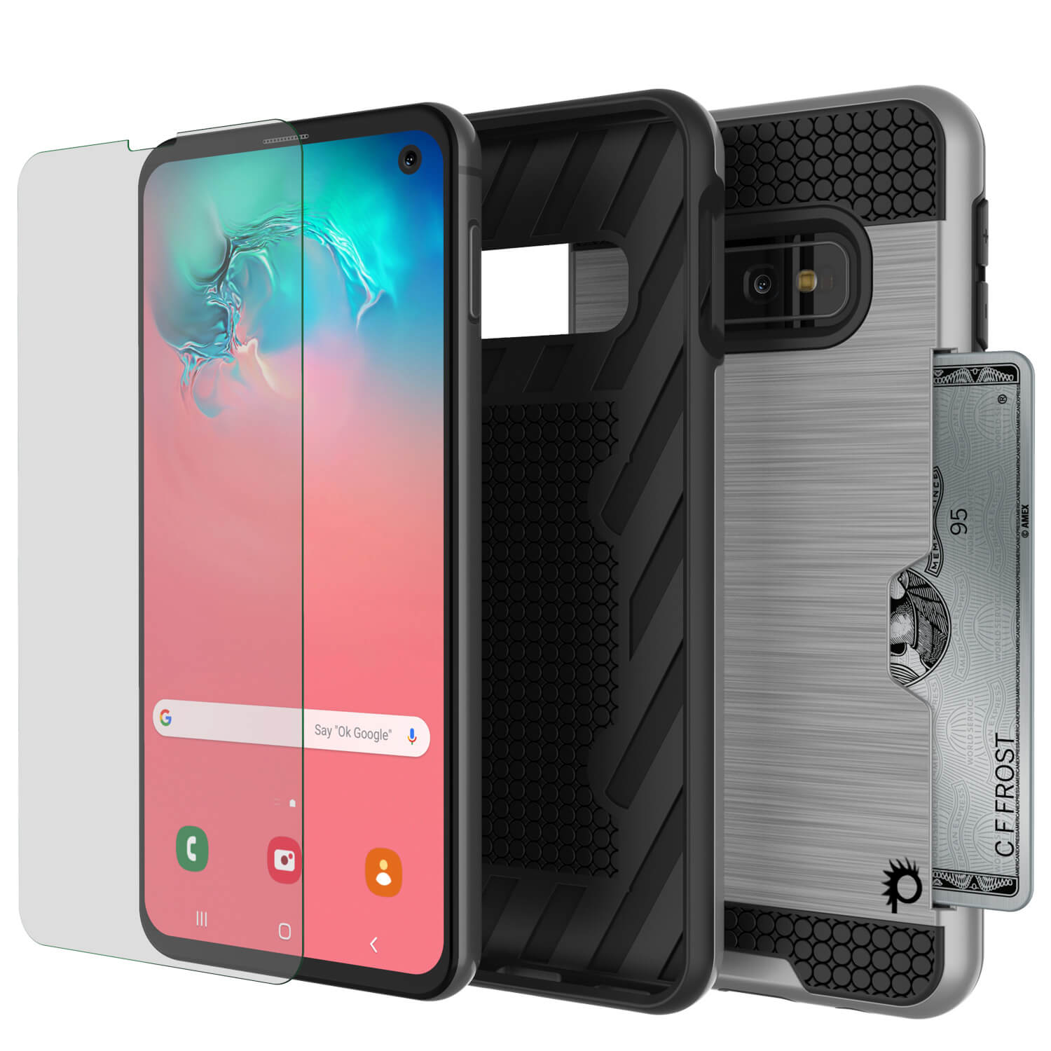 Galaxy S10e Case, PUNKcase [SLOT Series] [Slim Fit] Dual-Layer Armor Cover w/Integrated Anti-Shock System, Credit Card Slot [Silver]