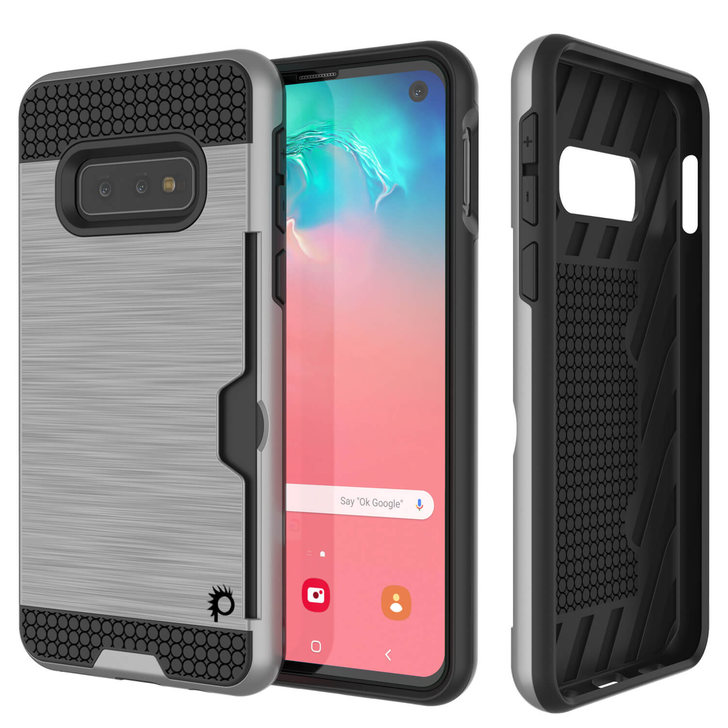 Galaxy S10e Case, PUNKcase [SLOT Series] [Slim Fit] Dual-Layer Armor Cover w/Integrated Anti-Shock System, Credit Card Slot [Silver]