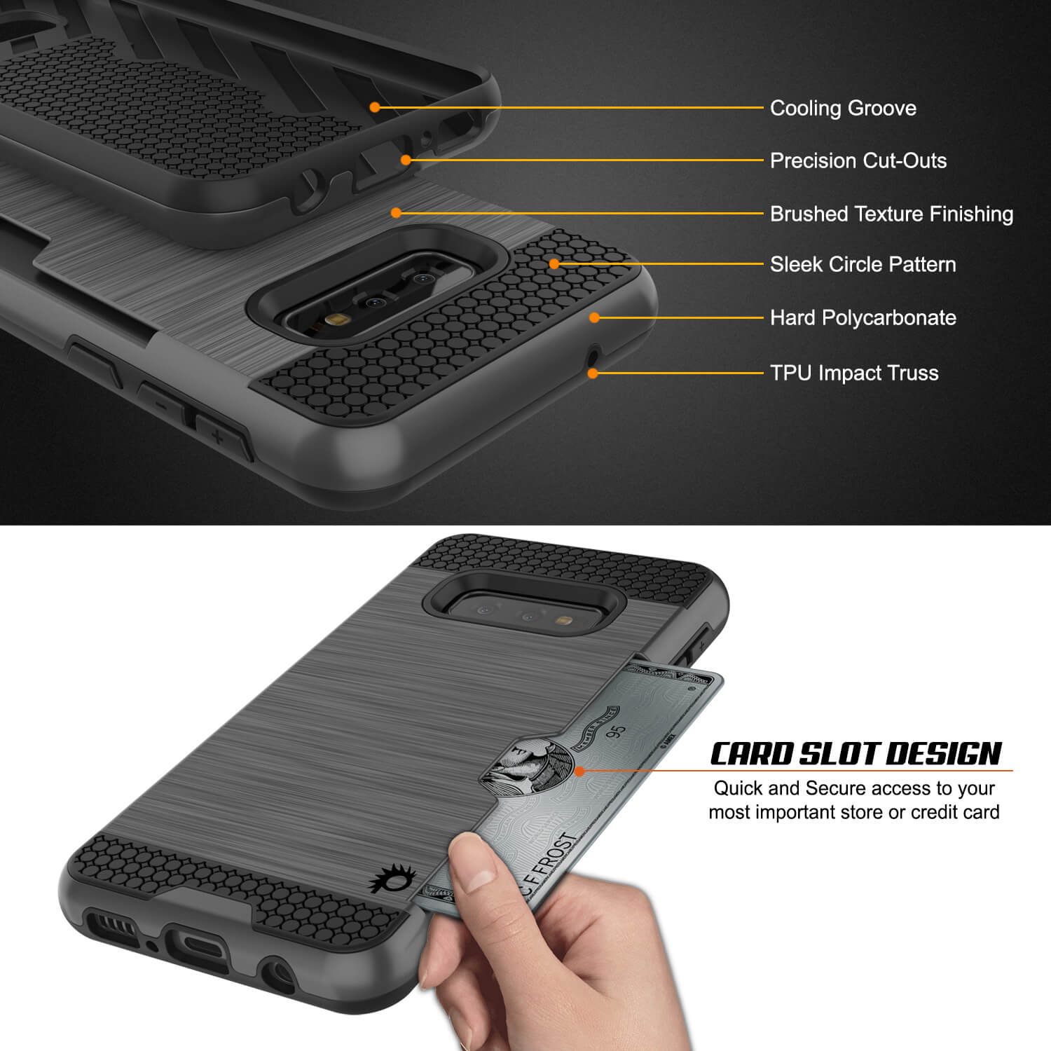Galaxy S10e Case, PUNKcase [SLOT Series] [Slim Fit] Dual-Layer Armor Cover w/Integrated Anti-Shock System, Credit Card Slot [Grey]