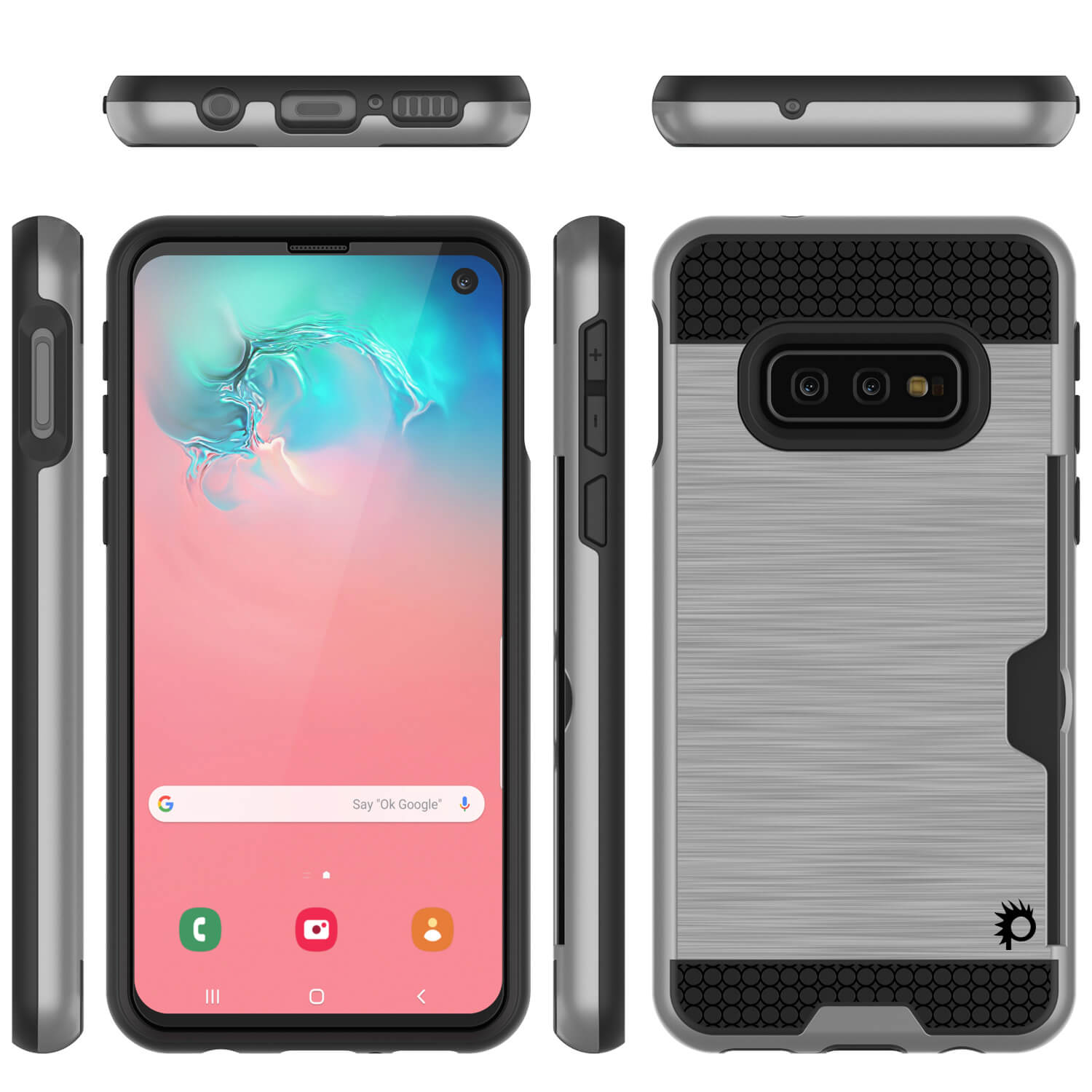 Galaxy S10e Case, PUNKcase [SLOT Series] [Slim Fit] Dual-Layer Armor Cover w/Integrated Anti-Shock System, Credit Card Slot [Silver]