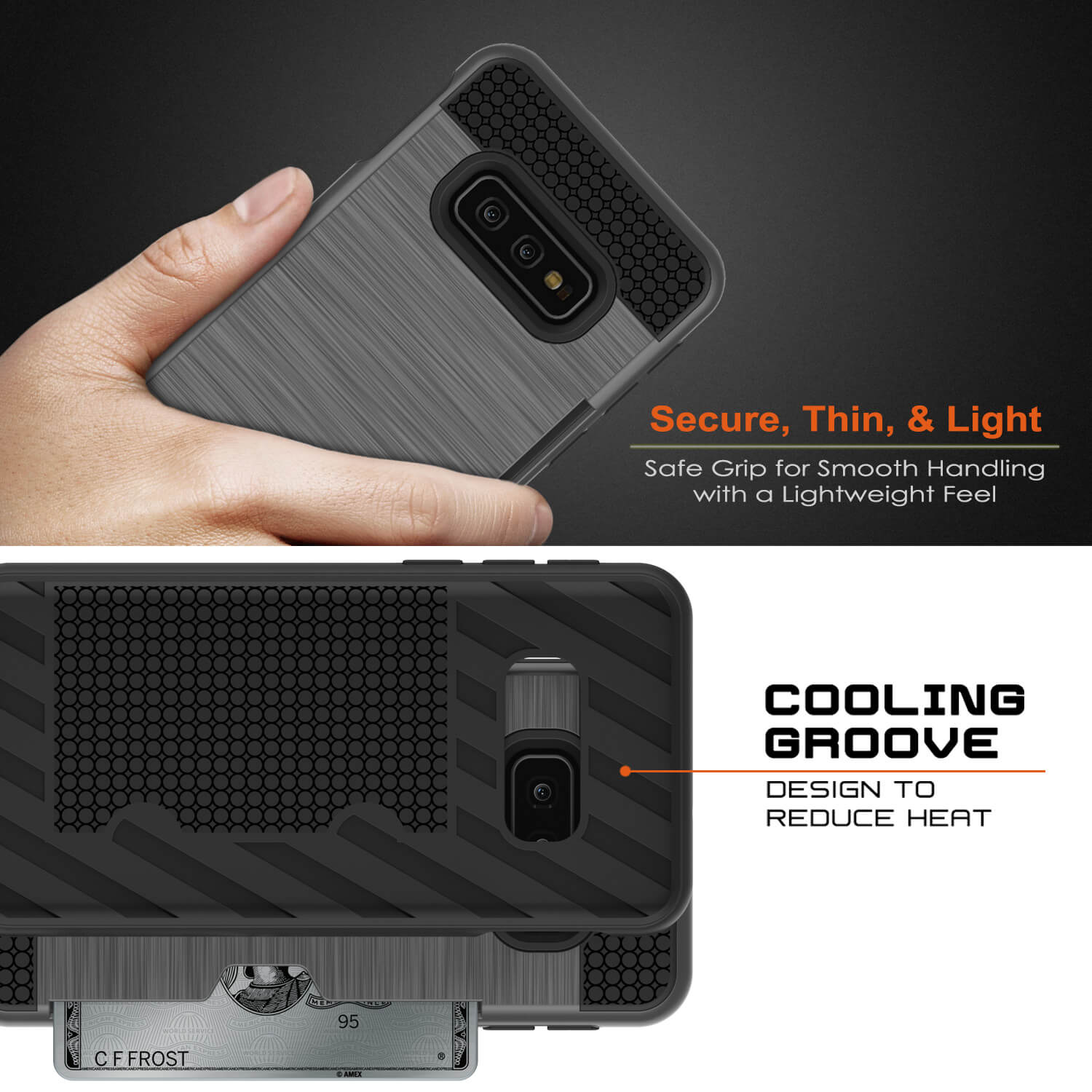 Galaxy S10e Case, PUNKcase [SLOT Series] [Slim Fit] Dual-Layer Armor Cover w/Integrated Anti-Shock System, Credit Card Slot [Grey]