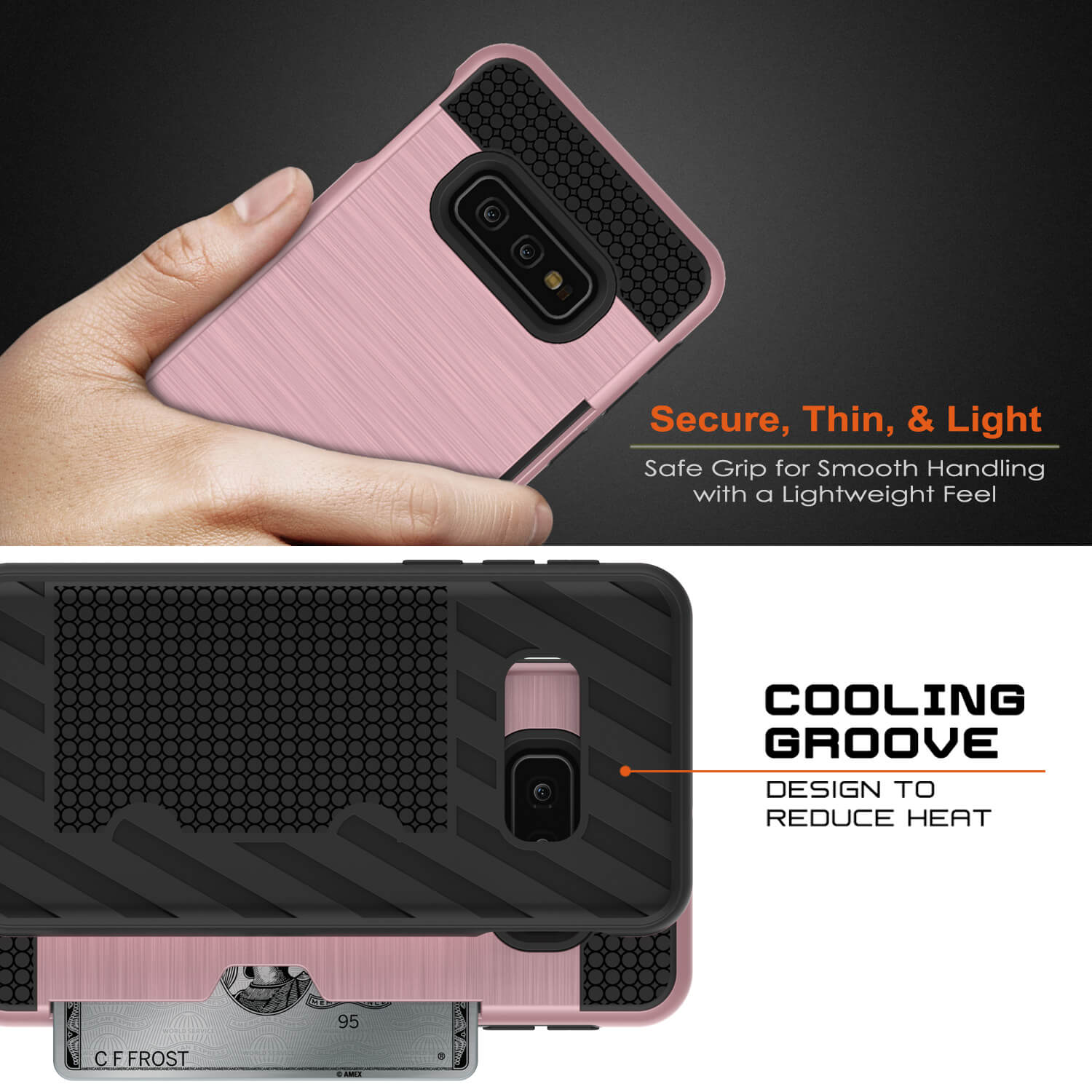 Galaxy S10e Case, PUNKcase [SLOT Series] [Slim Fit] Dual-Layer Armor Cover w/Integrated Anti-Shock System, Credit Card Slot [Rose Gold]