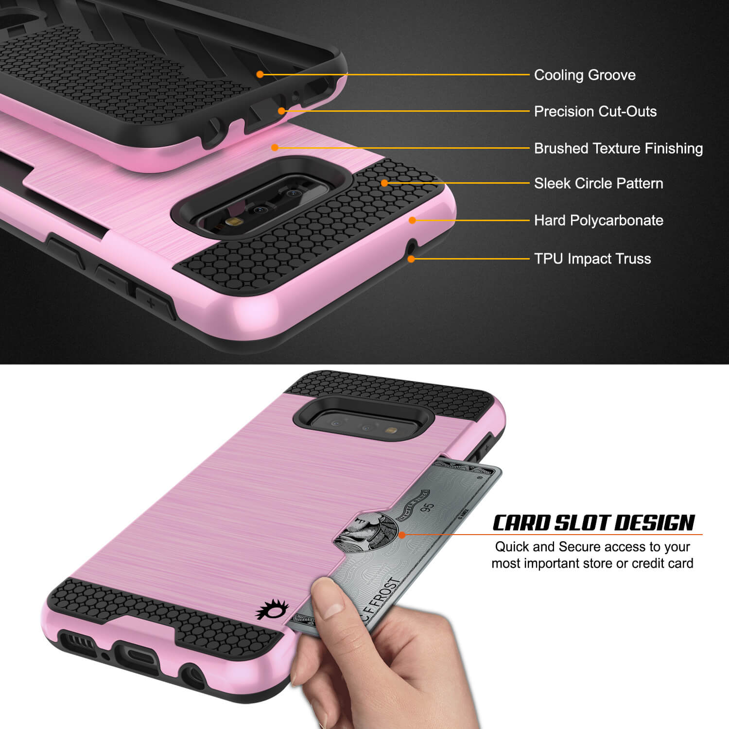 Galaxy S10e Case, PUNKcase [SLOT Series] [Slim Fit] Dual-Layer Armor Cover w/Integrated Anti-Shock System, Credit Card Slot [Pink]