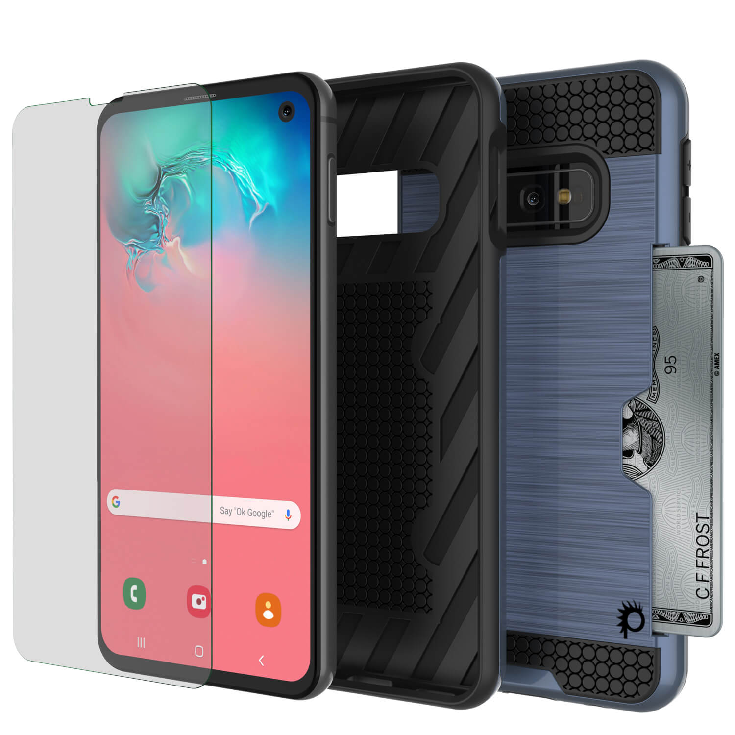 Galaxy S10e Case, PUNKcase [SLOT Series] [Slim Fit] Dual-Layer Armor Cover w/Integrated Anti-Shock System, Credit Card Slot [Navy]