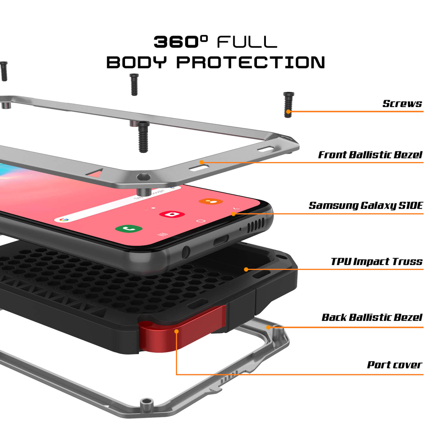 Galaxy S10e Metal Case, Heavy Duty Military Grade Rugged Armor Cover [Silver]