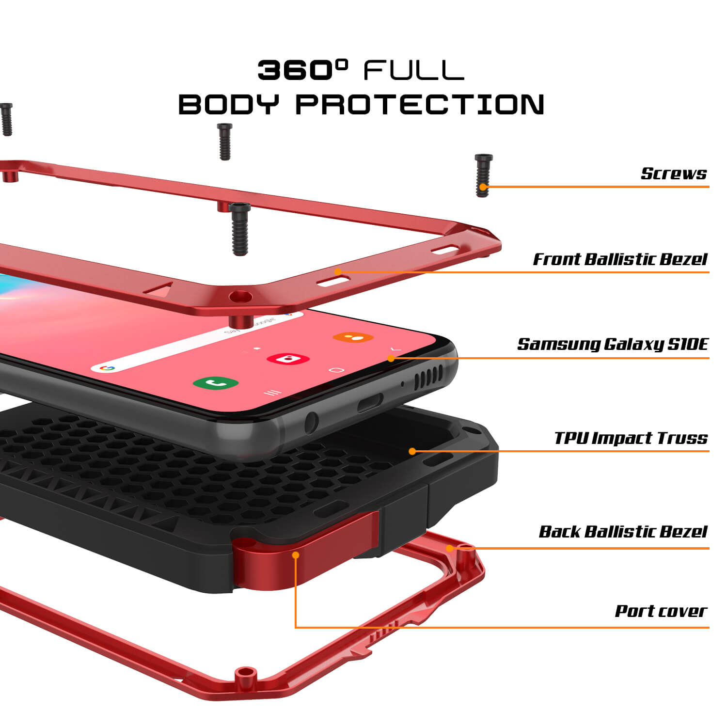 Galaxy S10e Metal Case, Heavy Duty Military Grade Rugged Armor Cover [Red]