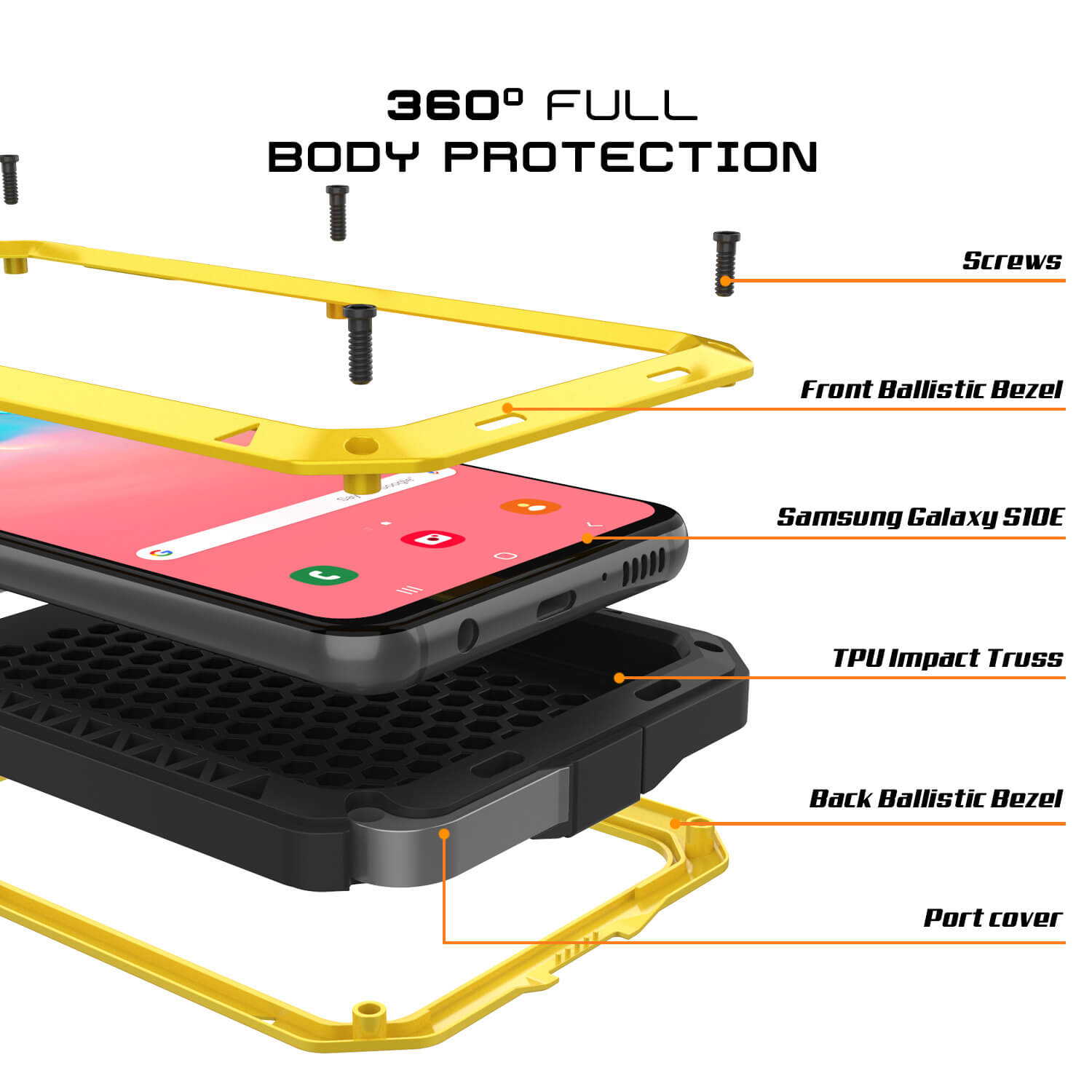 Galaxy S10e Metal Case, Heavy Duty Military Grade Rugged Armor Cover [Neon]