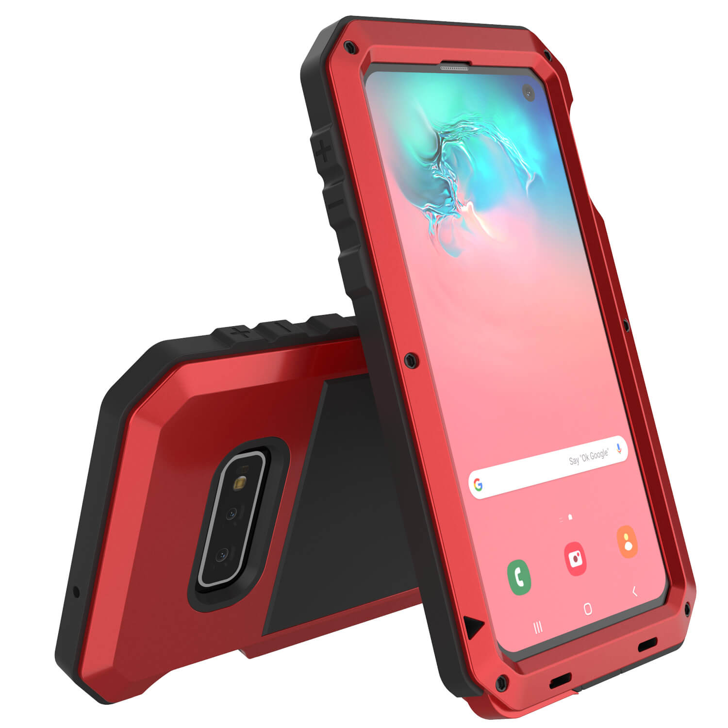 Galaxy S10e Metal Case, Heavy Duty Military Grade Rugged Armor Cover [Red]