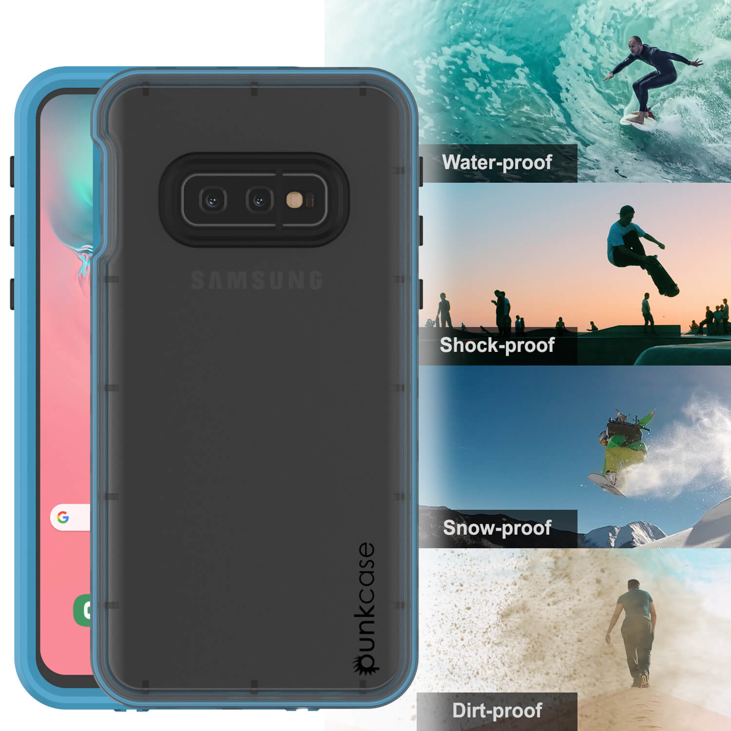Galaxy S10e Waterproof Case PunkCase StudStar Light Blue Thin 6.6ft Underwater IP68 ShockProof