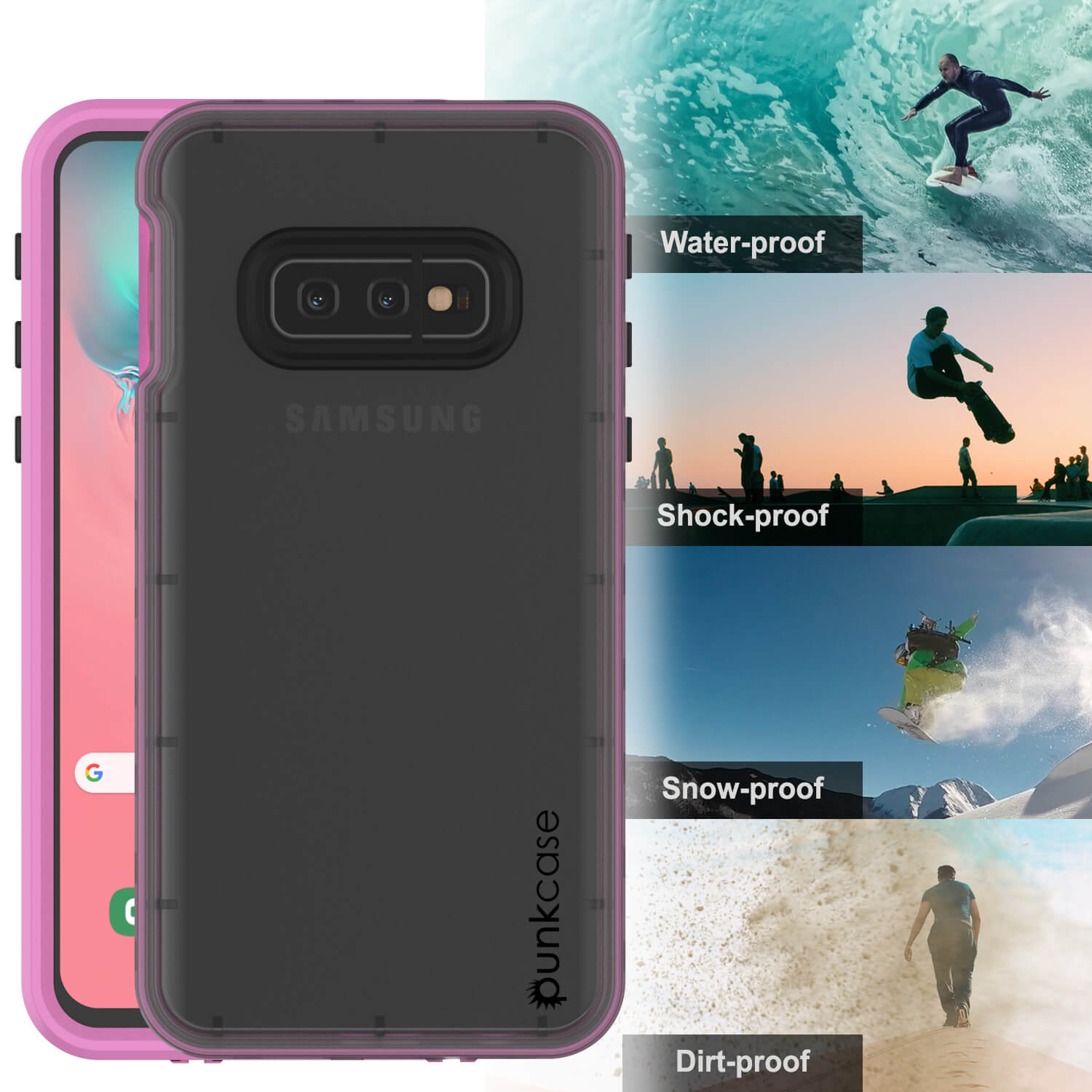 Galaxy S10e Waterproof Case PunkCase StudStar Pink Thin 6.6ft Underwater IP68 Shock/Snow Proof