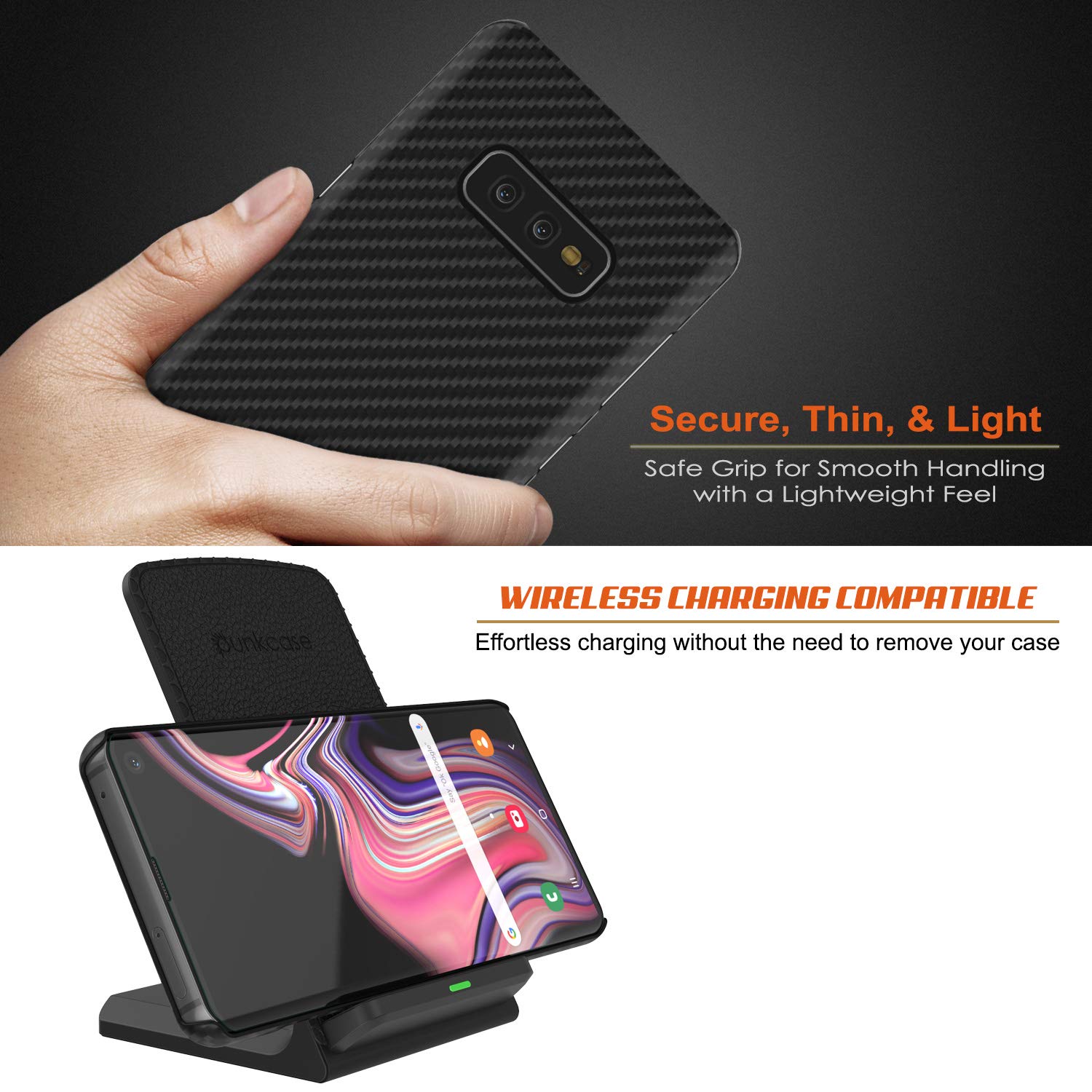 Galaxy S10e Plus Case, Punkcase CarbonShield, Heavy Duty & Ultra Thin 2 Piece Dual Layer PU Leather Jet Black Cover