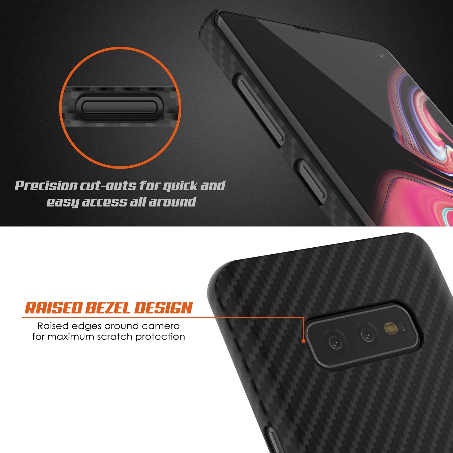 Galaxy S10e Plus Case, Punkcase CarbonShield, Heavy Duty & Ultra Thin 2 Piece Dual Layer PU Leather Jet Black Cover