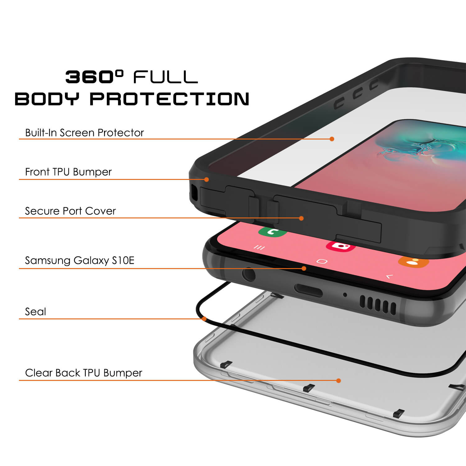 Galaxy S10e Waterproof Case PunkCase StudStar Black Thin 6.6ft Underwater IP68 Shock/Snow Proof