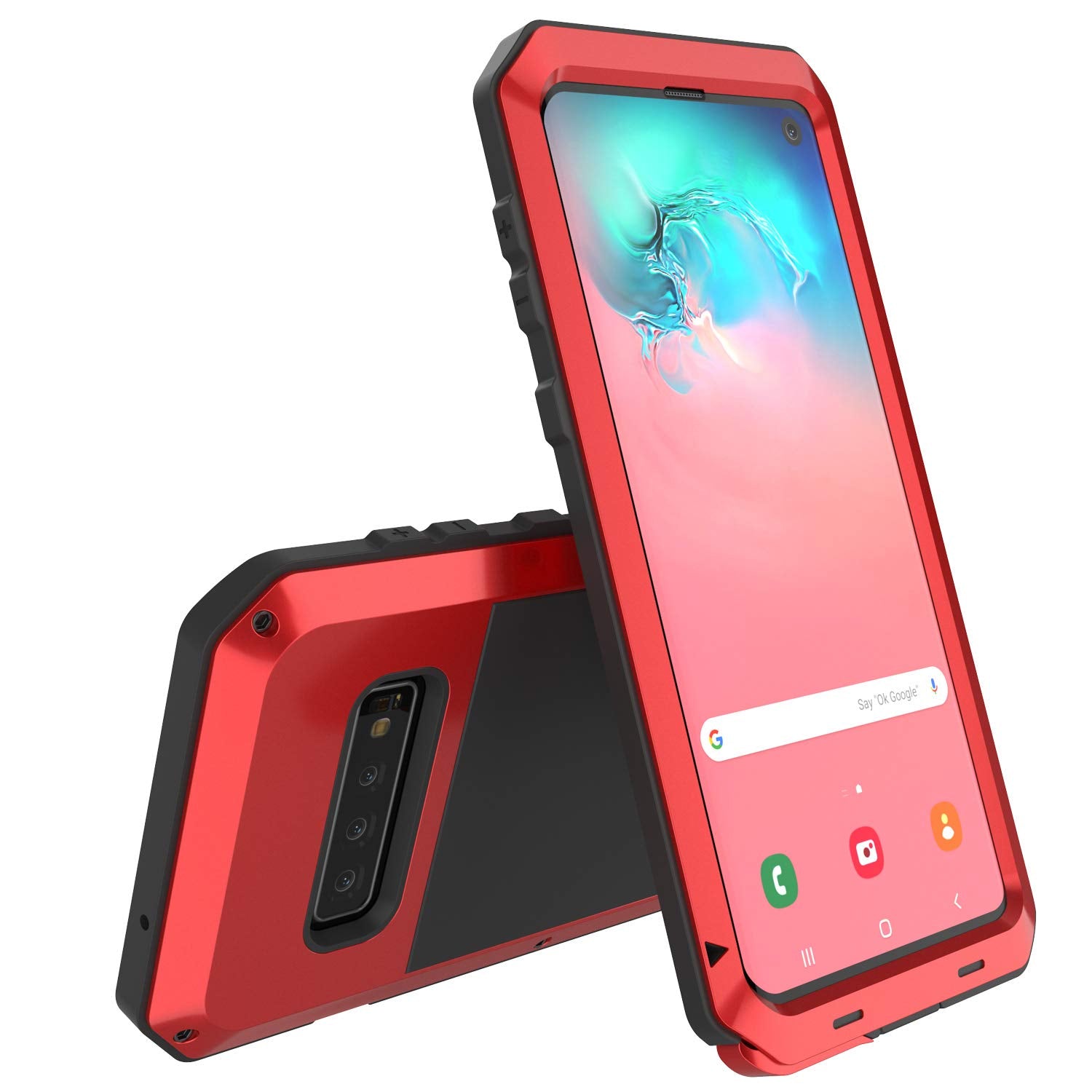 Galaxy S10 Metal Case, Heavy Duty Military Grade Rugged Armor Cover [Red]